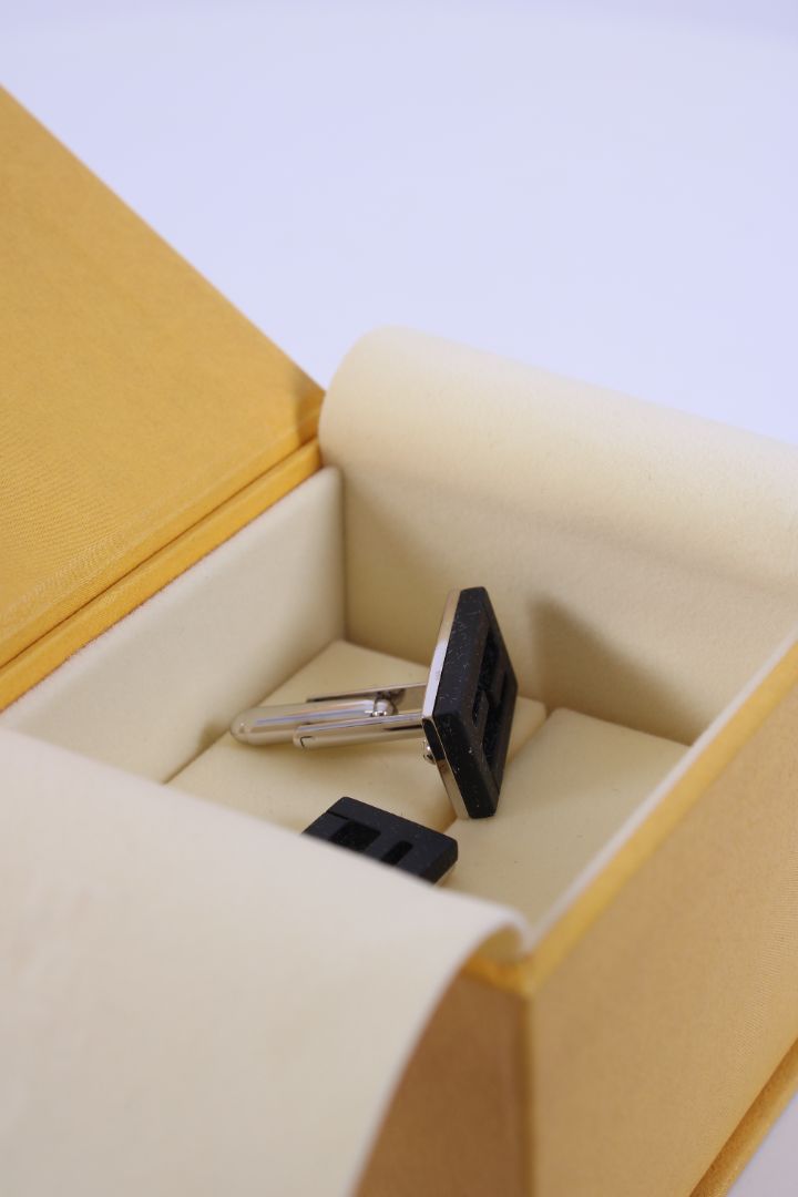Fendi FF Rubber Cufflinks Black/ Silver