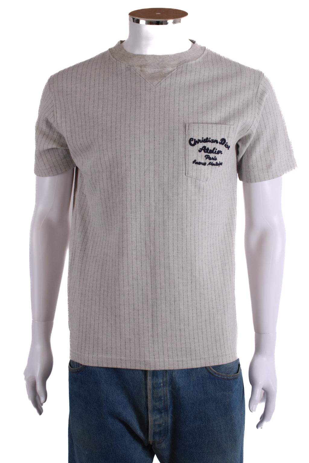 Dior Embroidered Stripe T-shirt Light Grey/ Navy M
