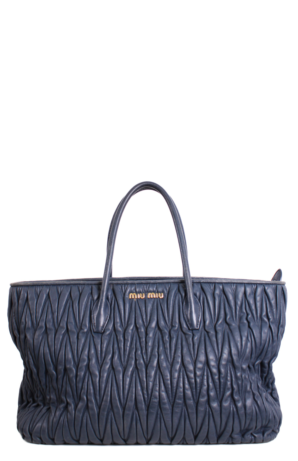 Miu Miu Matalasse Leather Tote Bag Navy