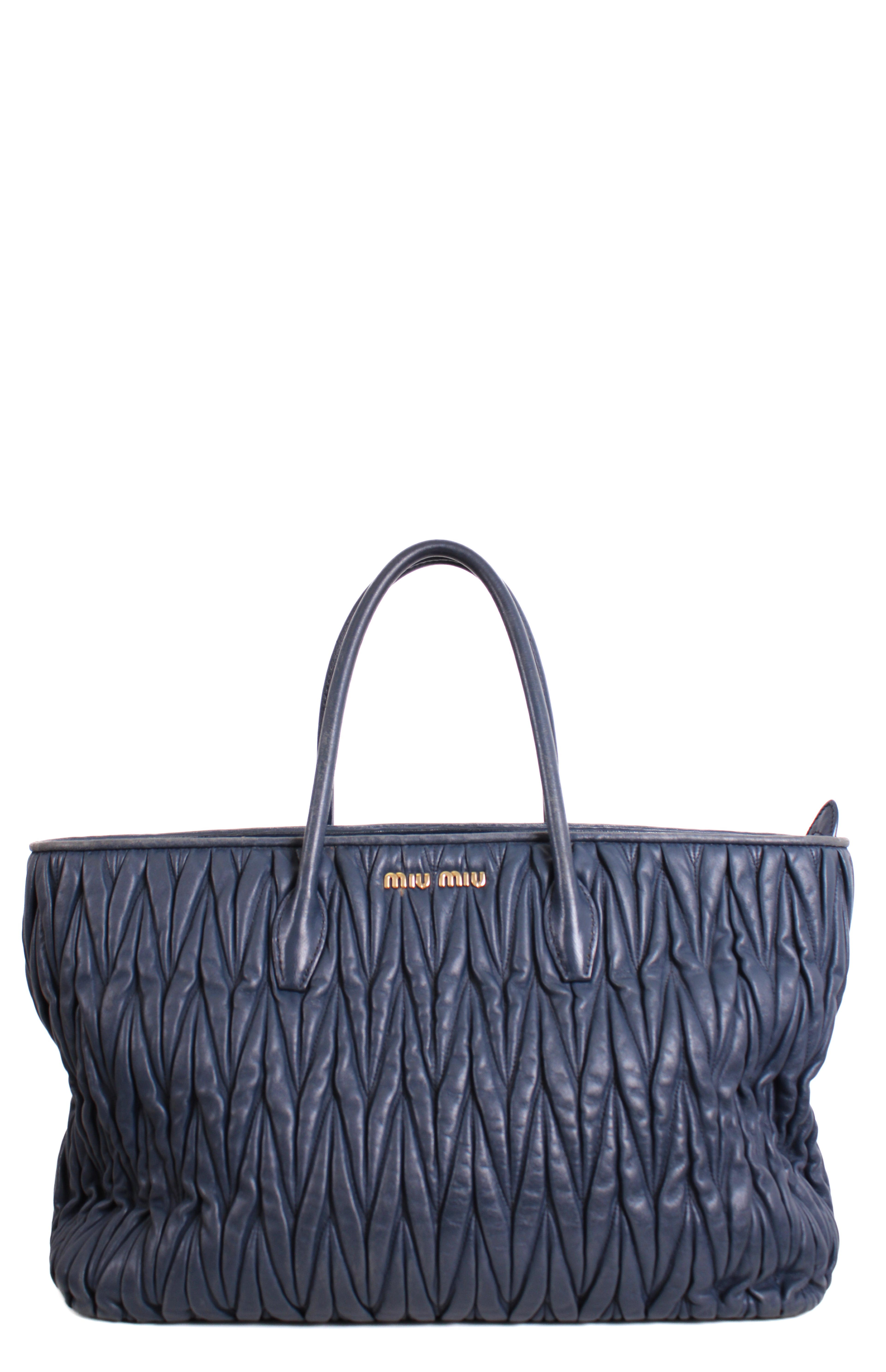 Miu Miu Matalasse Leather Tote Bag Navy