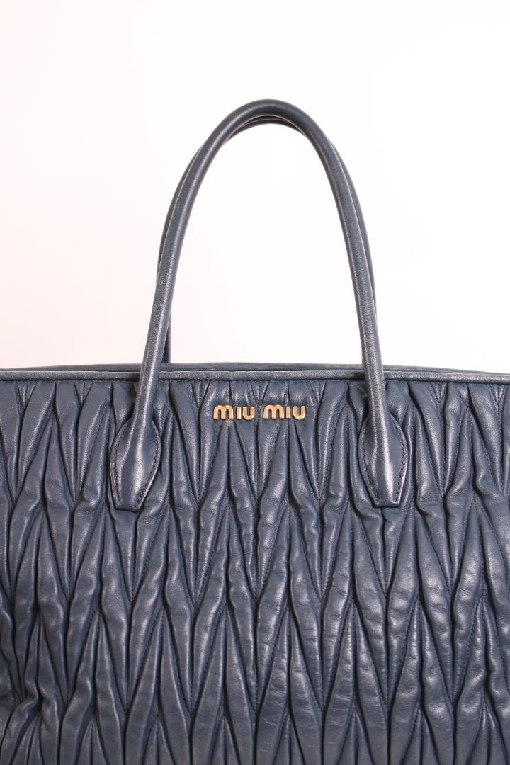 Miu Miu Matalasse Leather Tote Bag Navy