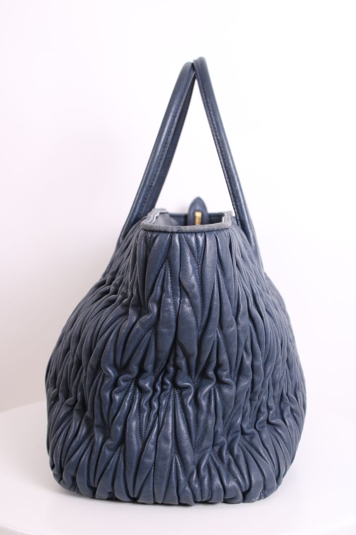 Miu Miu Matalasse Leather Tote Bag Navy
