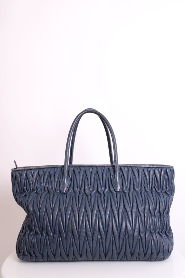 Miu Miu Matalasse Leather Tote Bag Navy