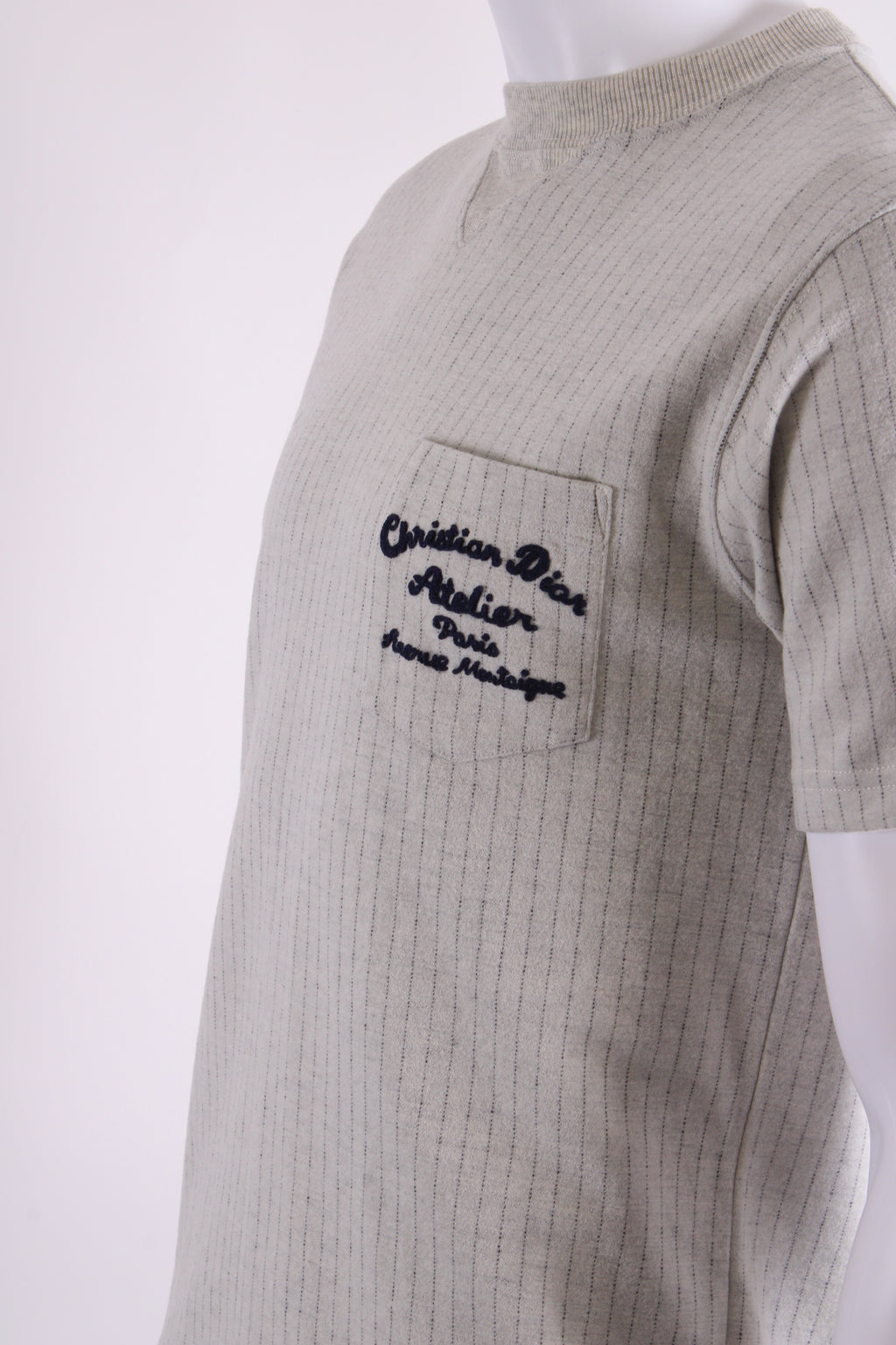 Dior Embroidered Stripe T-shirt Light Grey/ Navy M