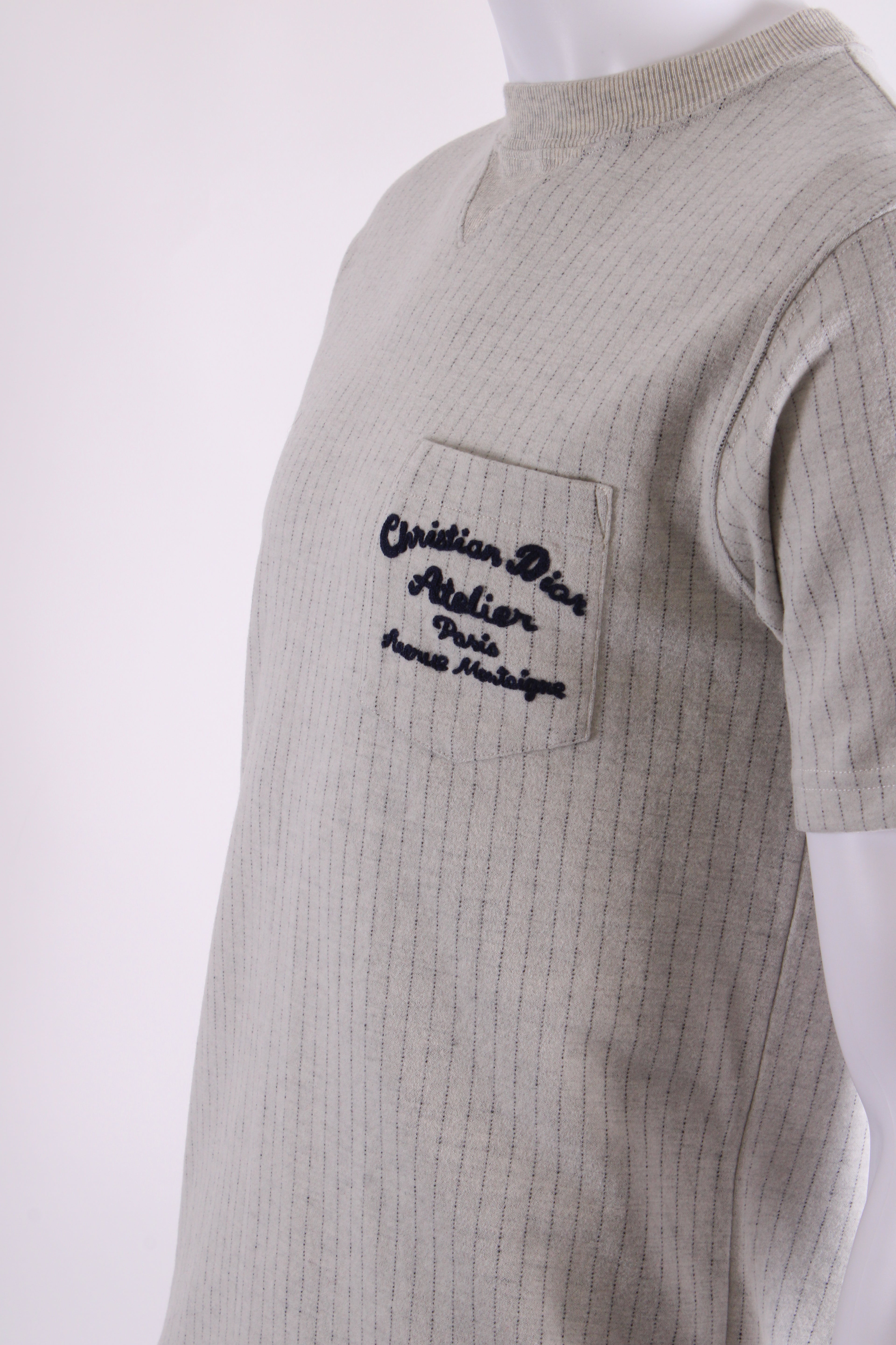 Dior Embroidered Stripe T-shirt Light Grey/ Navy M