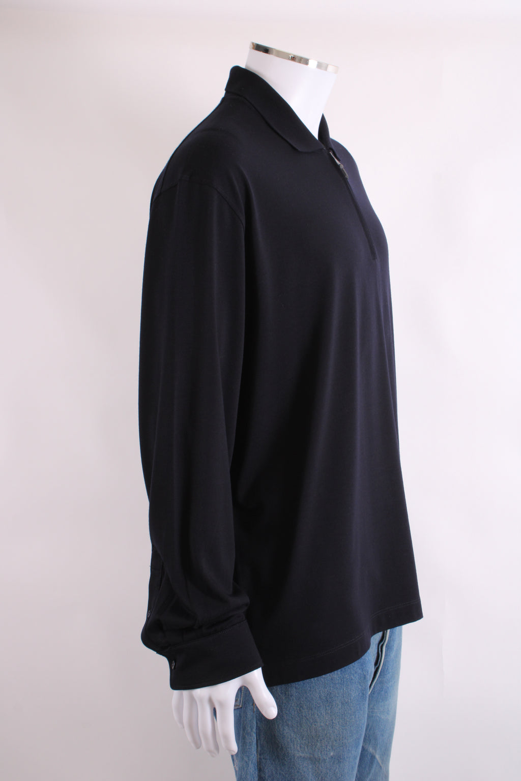 Canali L/S 3/4 Zip Polo Top Navy 3XL