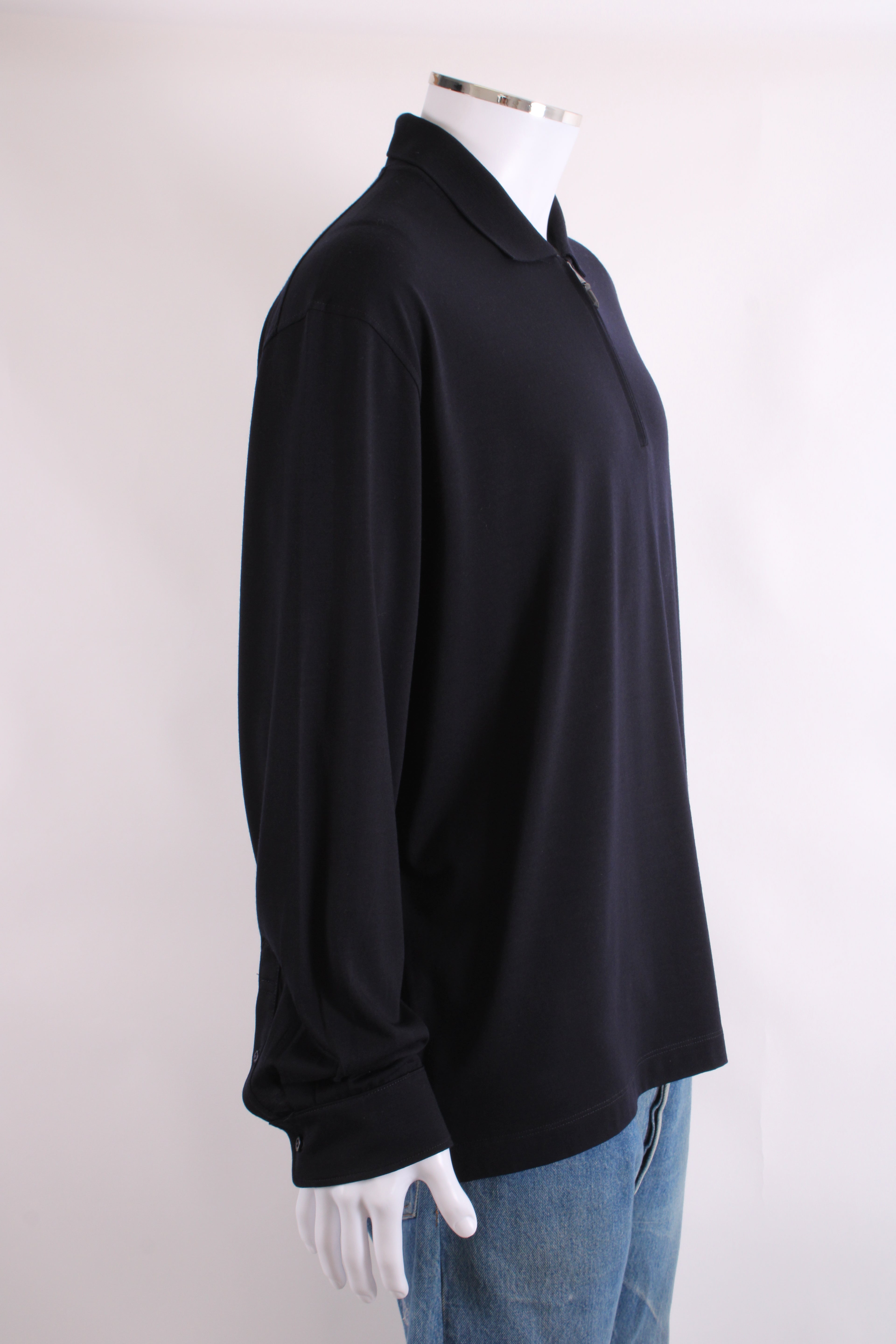 Canali L/S 3/4 Zip Polo Top Navy 3XL