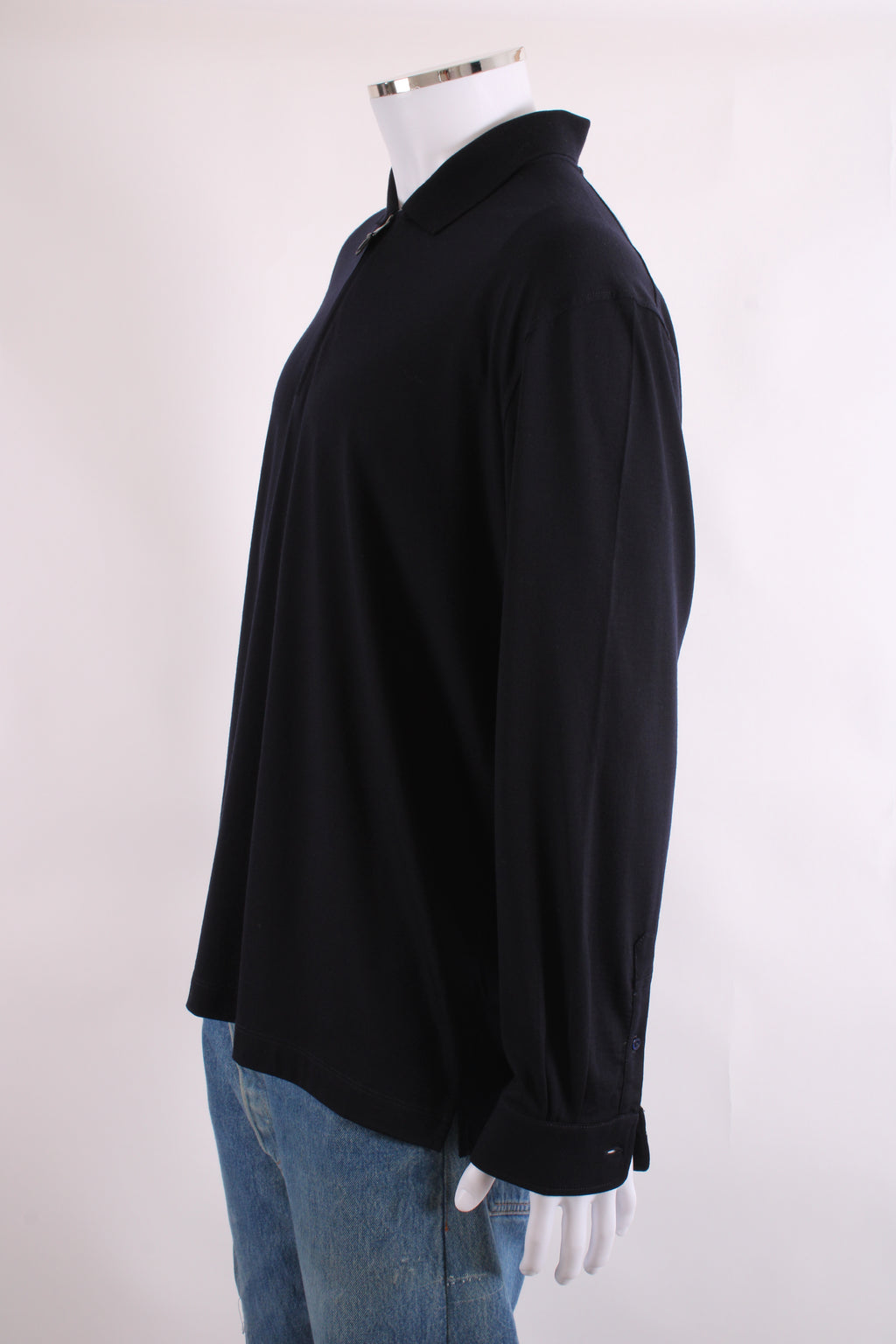 Canali L/S 3/4 Zip Polo Top Navy 3XL