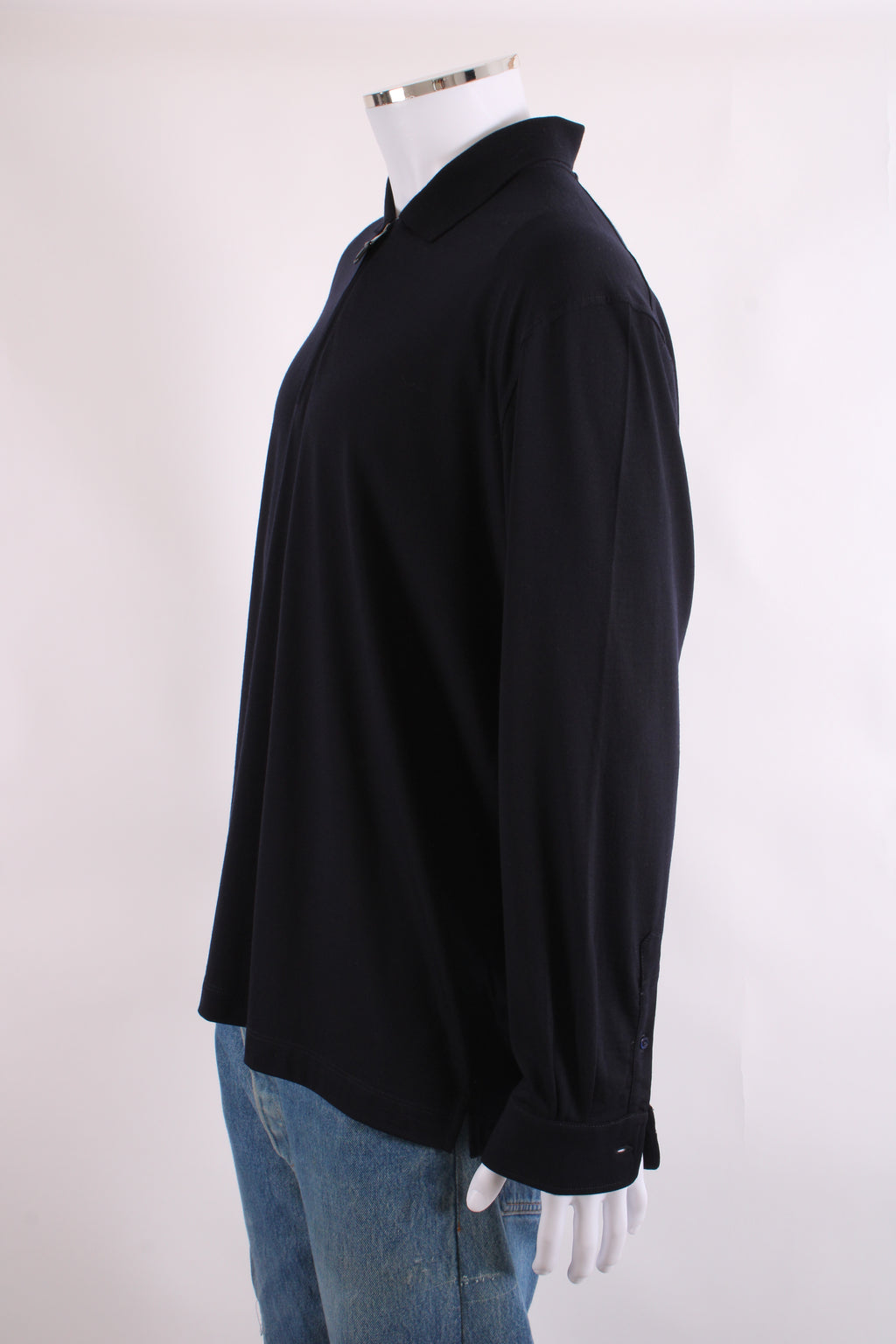 Canali L/S 3/4 Zip Polo Top Navy 3XL