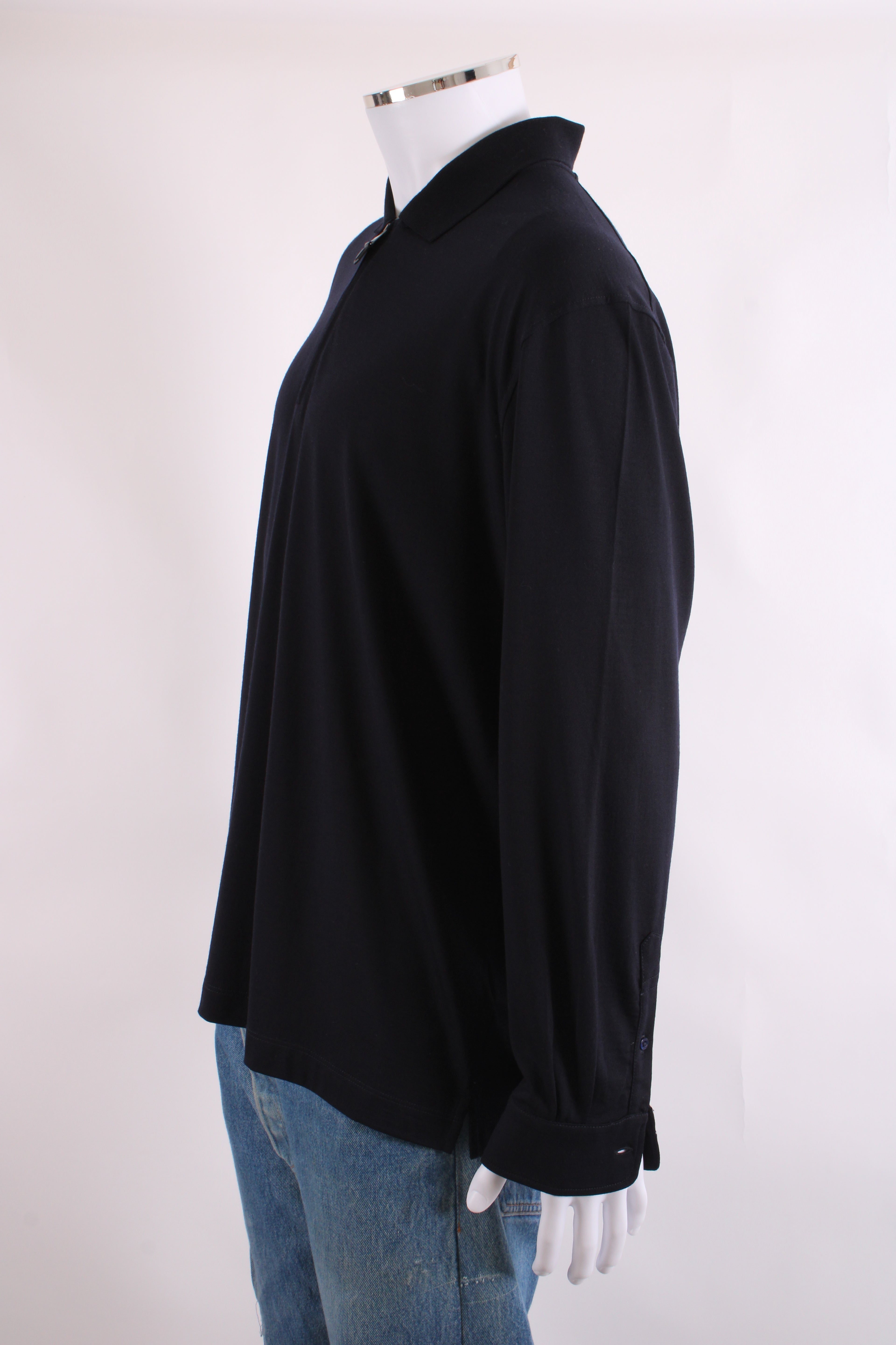 Canali L/S 3/4 Zip Polo Top Navy 3XL