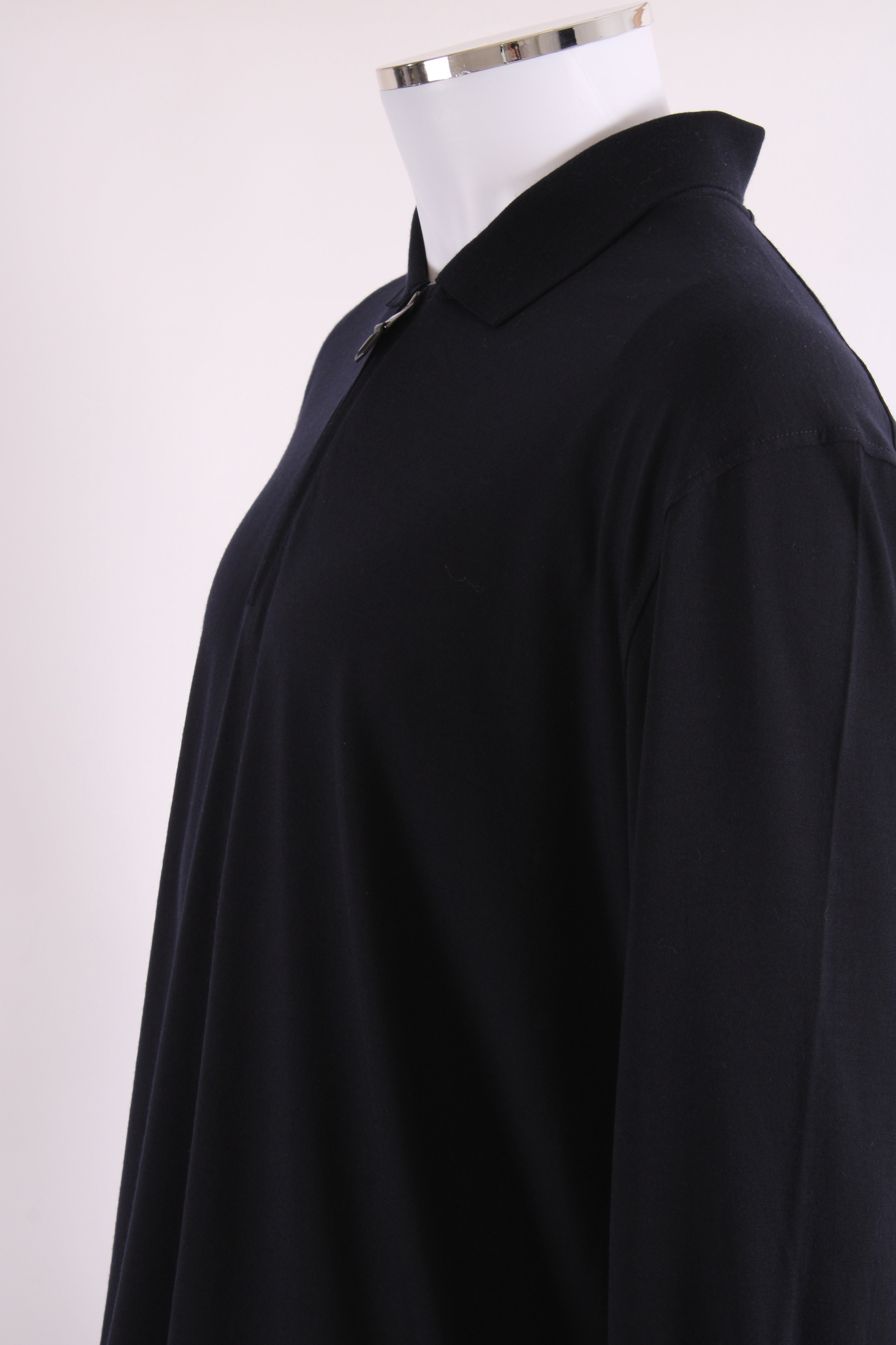 Canali L/S 3/4 Zip Polo Top Navy 3XL