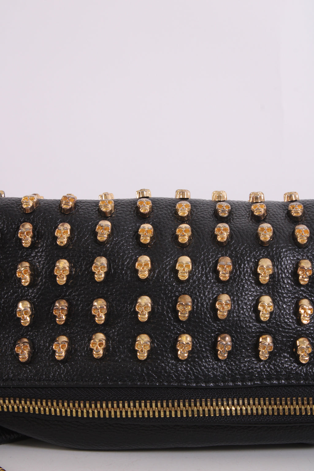 Thomas Wylde Skull Stud Fold Over Clutch Black/ Gold