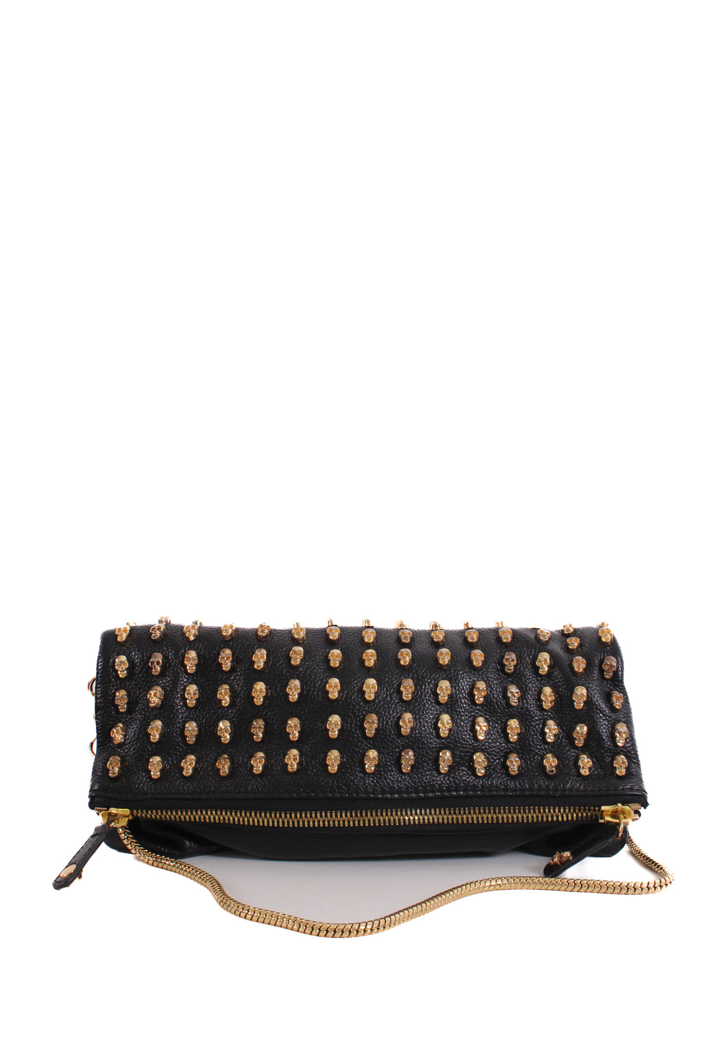 Thomas Wylde Skull Stud Fold Over Clutch Black/ Gold