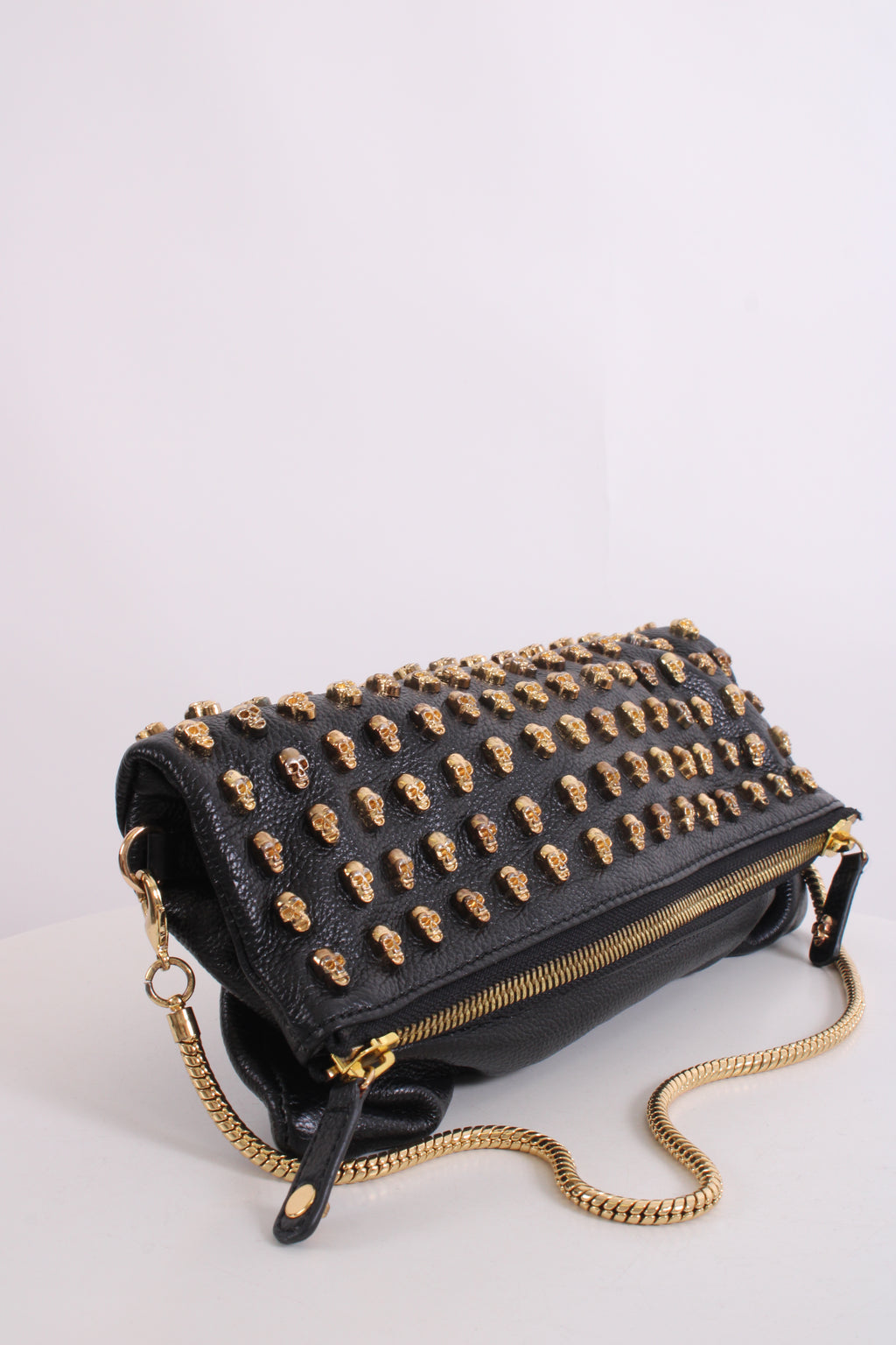 Thomas Wylde Skull Stud Fold Over Clutch Black/ Gold