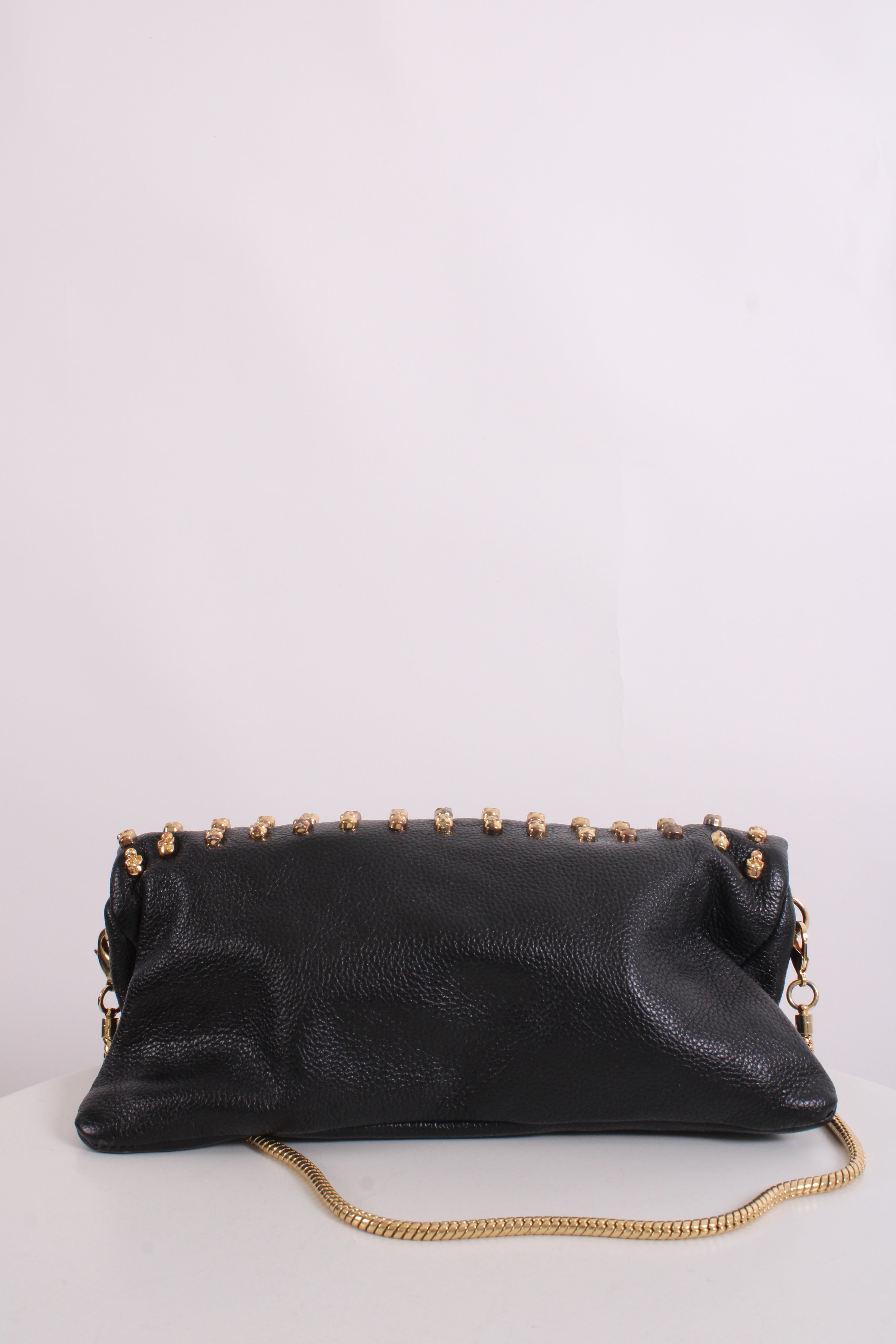 Thomas Wylde Skull Stud Fold Over Clutch Black/ Gold