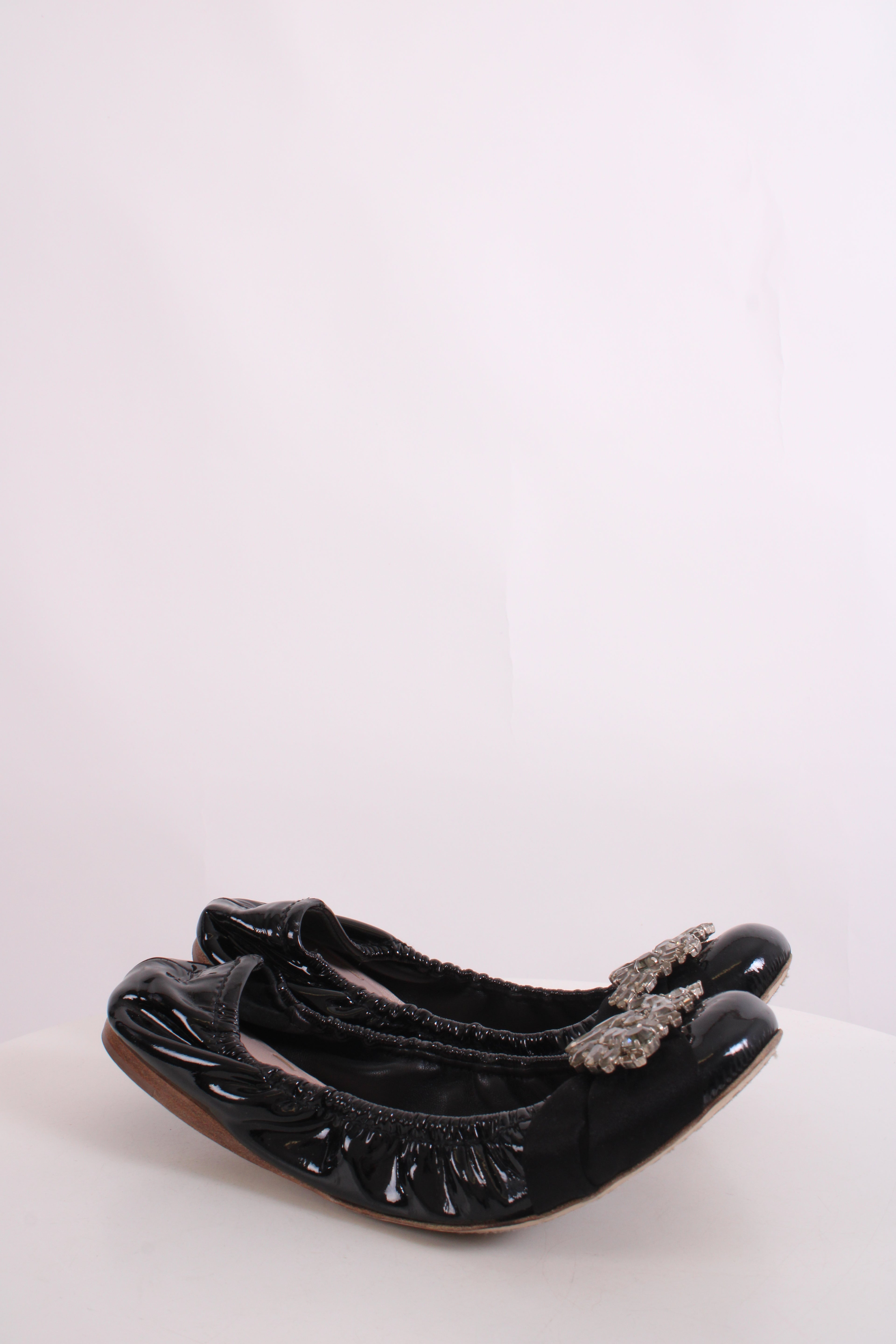 Miu Miu Patent Crystal Detail Ballet Flats Black 38
