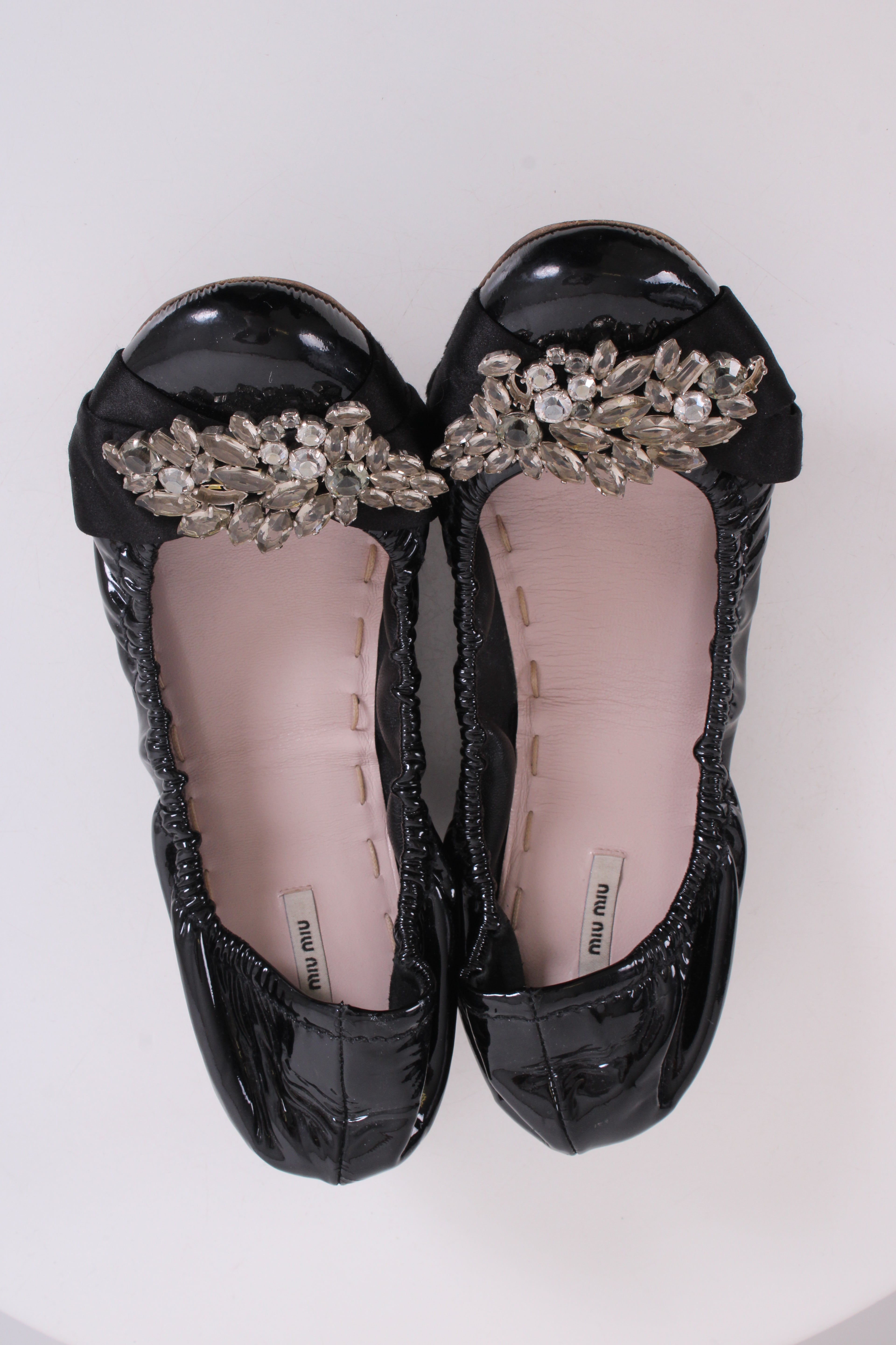 Miu Miu Patent Crystal Detail Ballet Flats Black 38