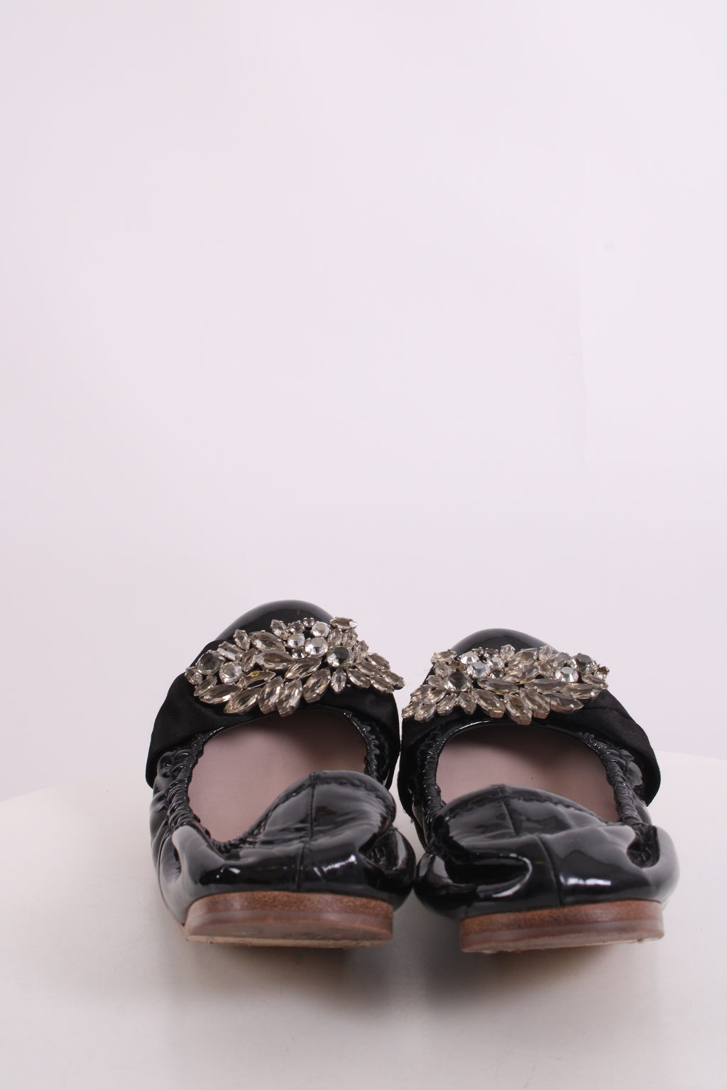 Miu Miu Patent Crystal Detail Ballet Flats Black 38