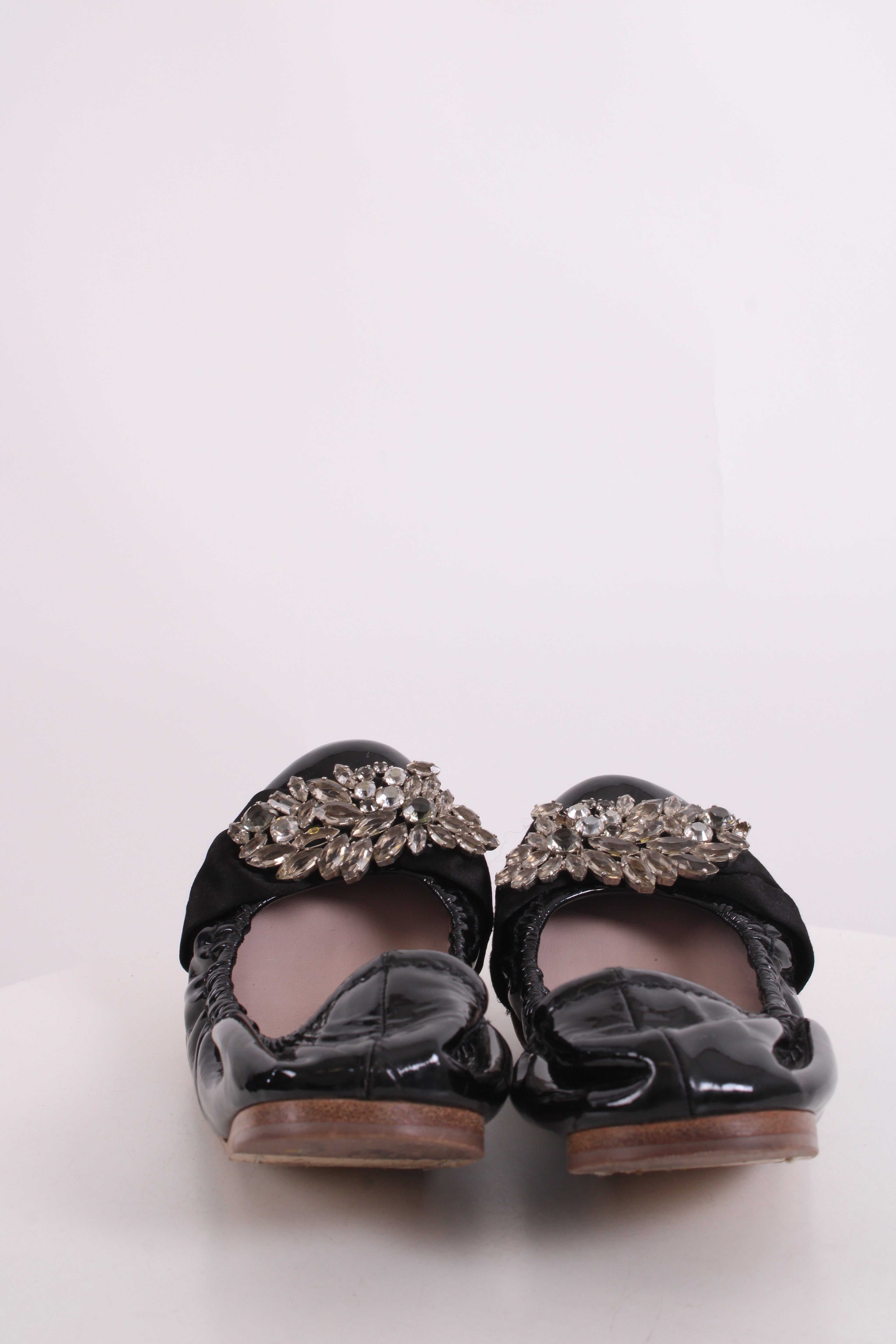 Miu Miu Patent Crystal Detail Ballet Flats Black 38