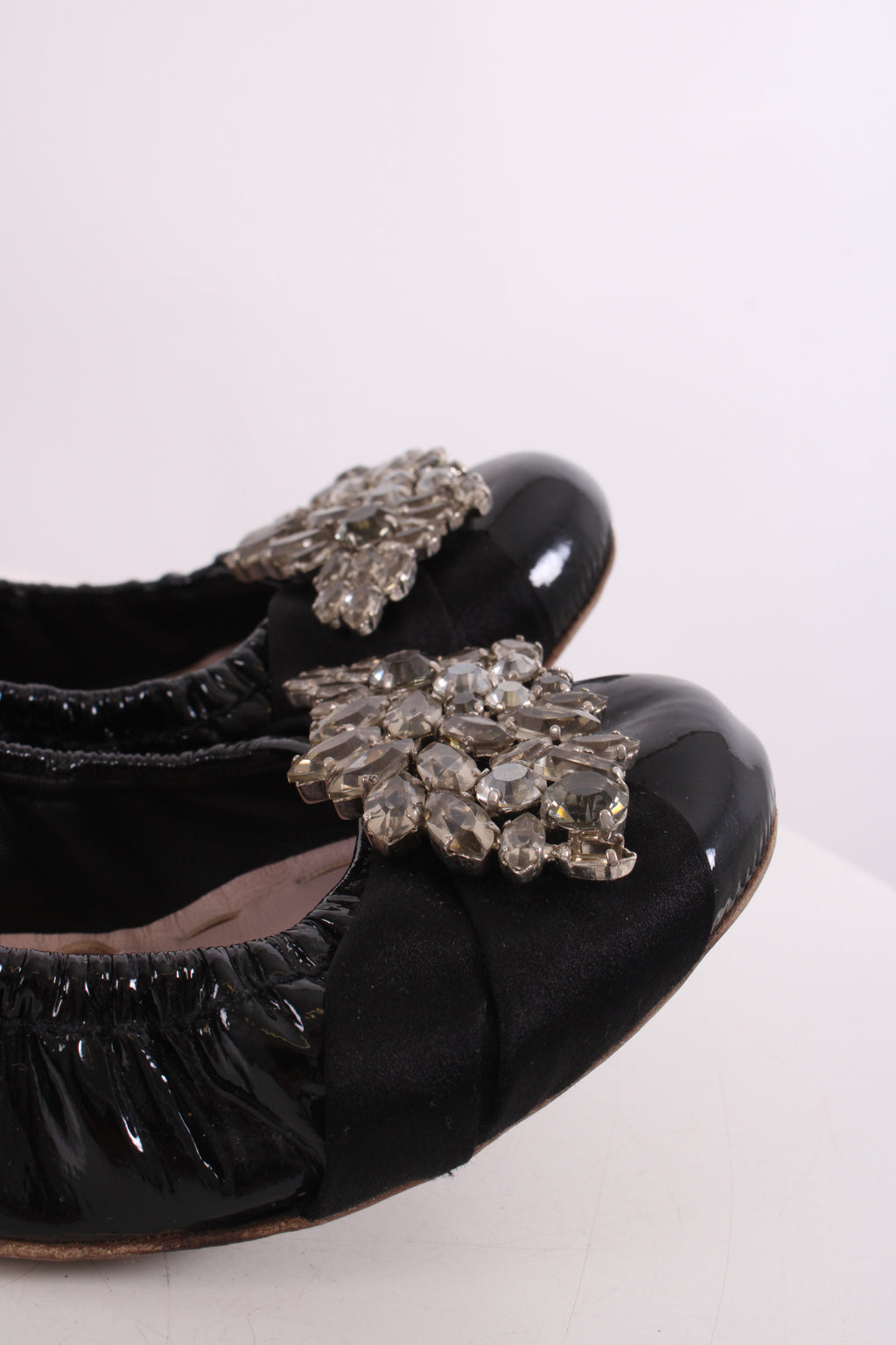 Miu Miu Patent Crystal Detail Ballet Flats Black 38