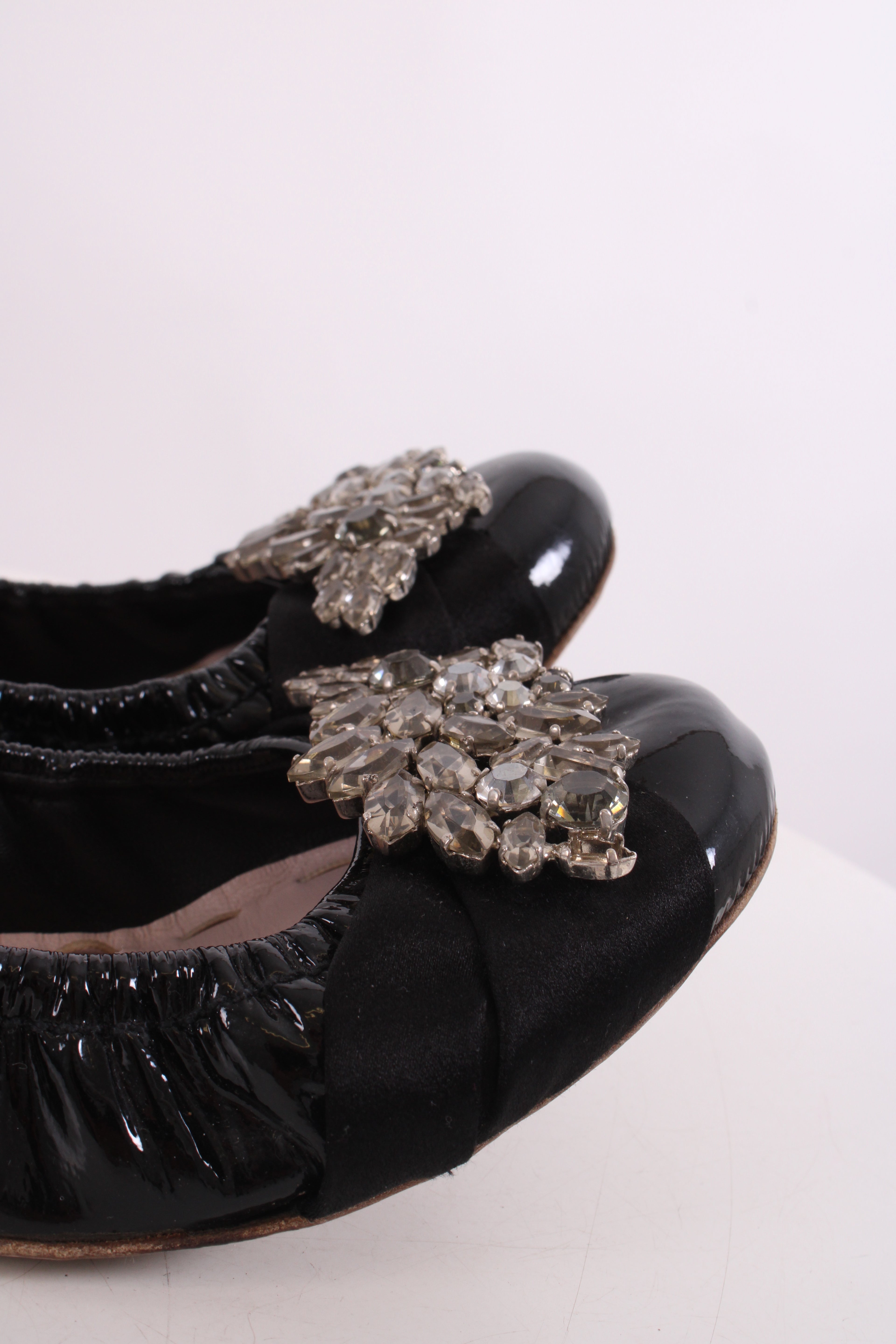 Miu Miu Patent Crystal Detail Ballet Flats Black 38