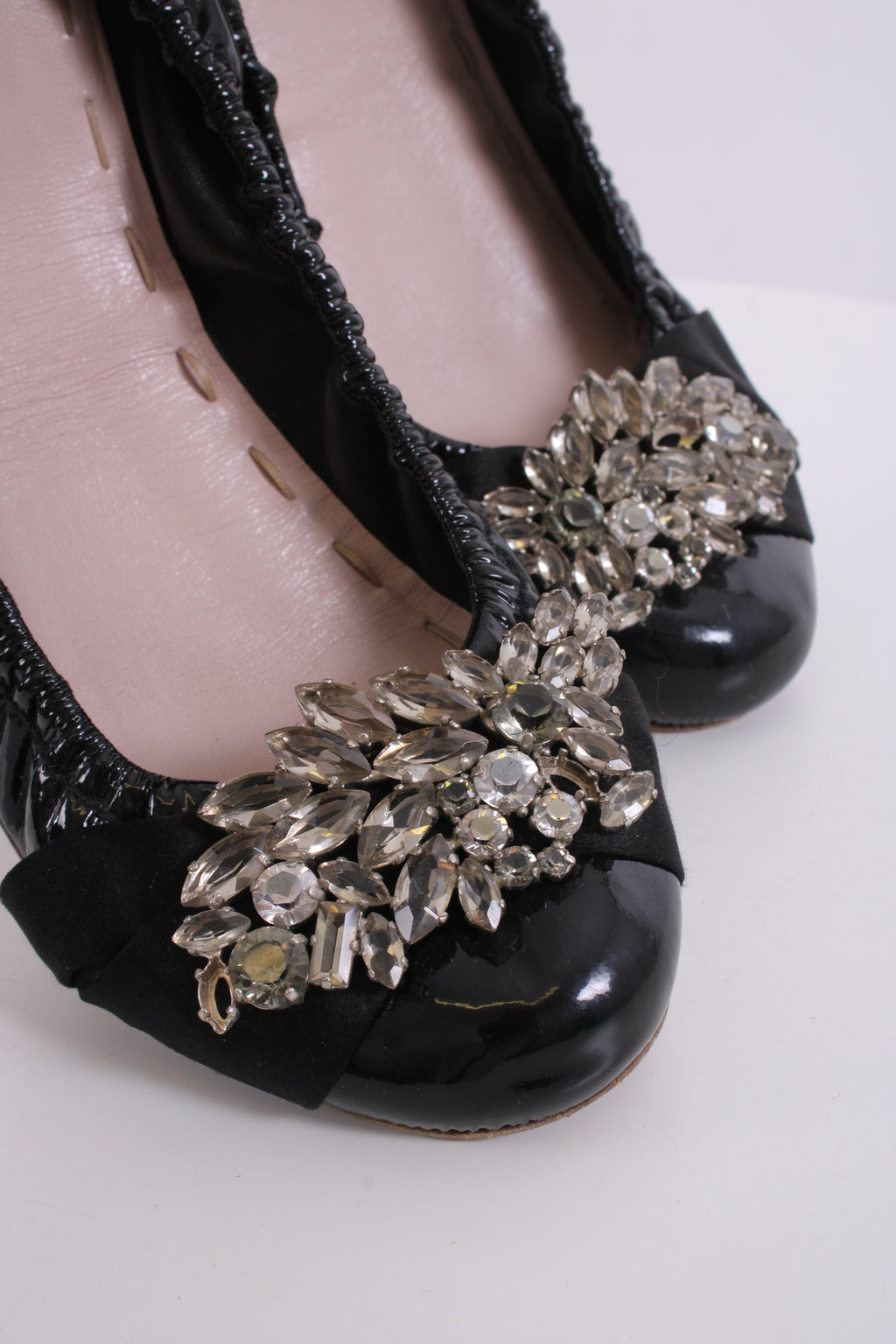 Miu Miu Patent Crystal Detail Ballet Flats Black 38