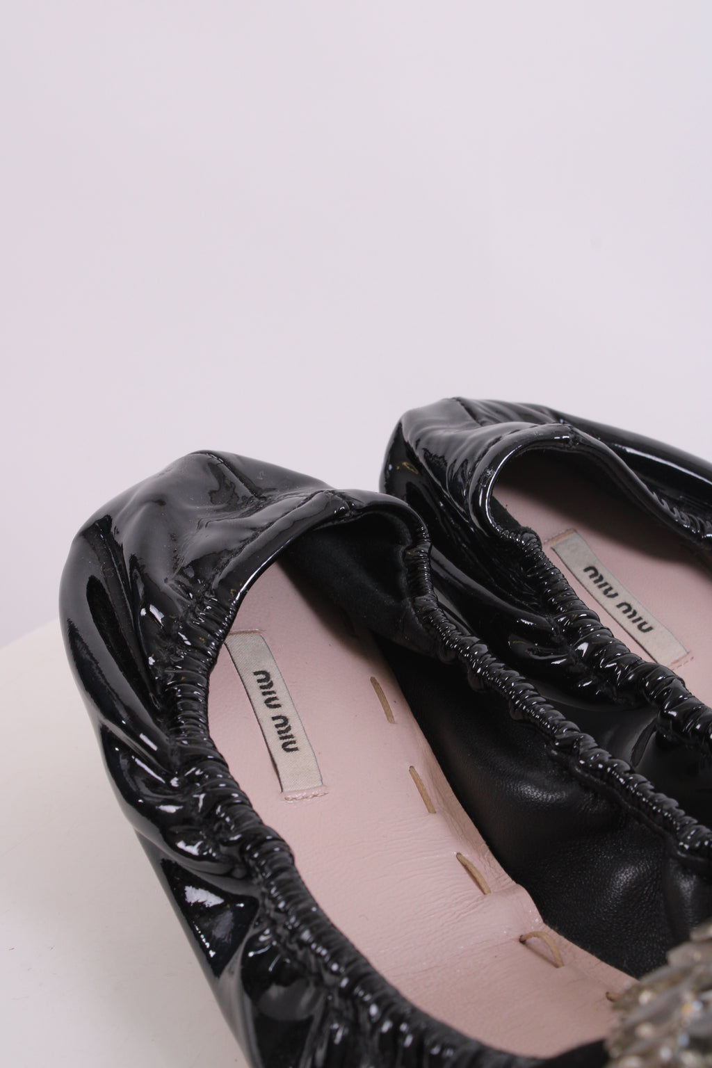 Miu Miu Patent Crystal Detail Ballet Flats Black 38