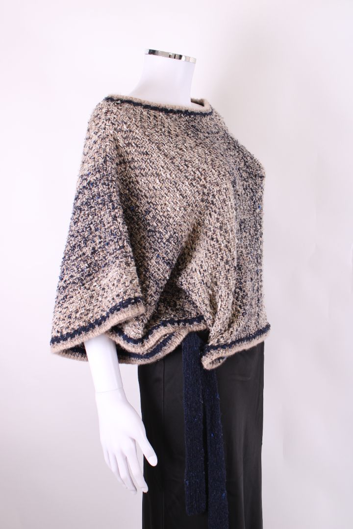 Chanel Boucle Tie Waist Poncho Beige/ Navy 8