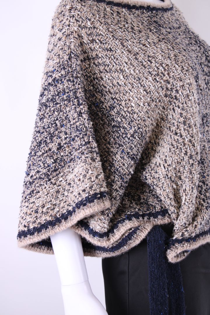 Chanel Boucle Tie Waist Poncho Beige/ Navy 8
