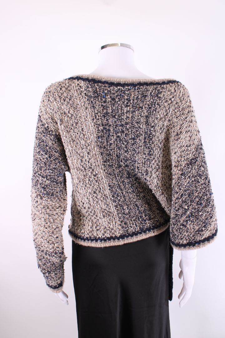 Chanel Boucle Tie Waist Poncho Beige/ Navy 8