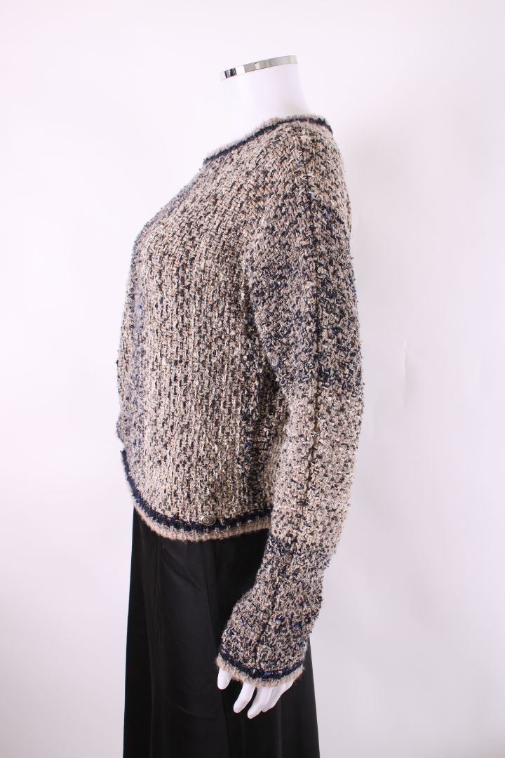 Chanel Boucle Tie Waist Poncho Beige/ Navy 8