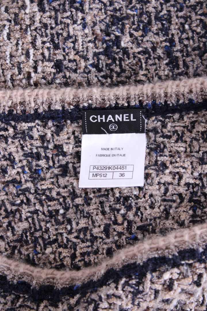 Chanel Boucle Tie Waist Poncho Beige/ Navy 8