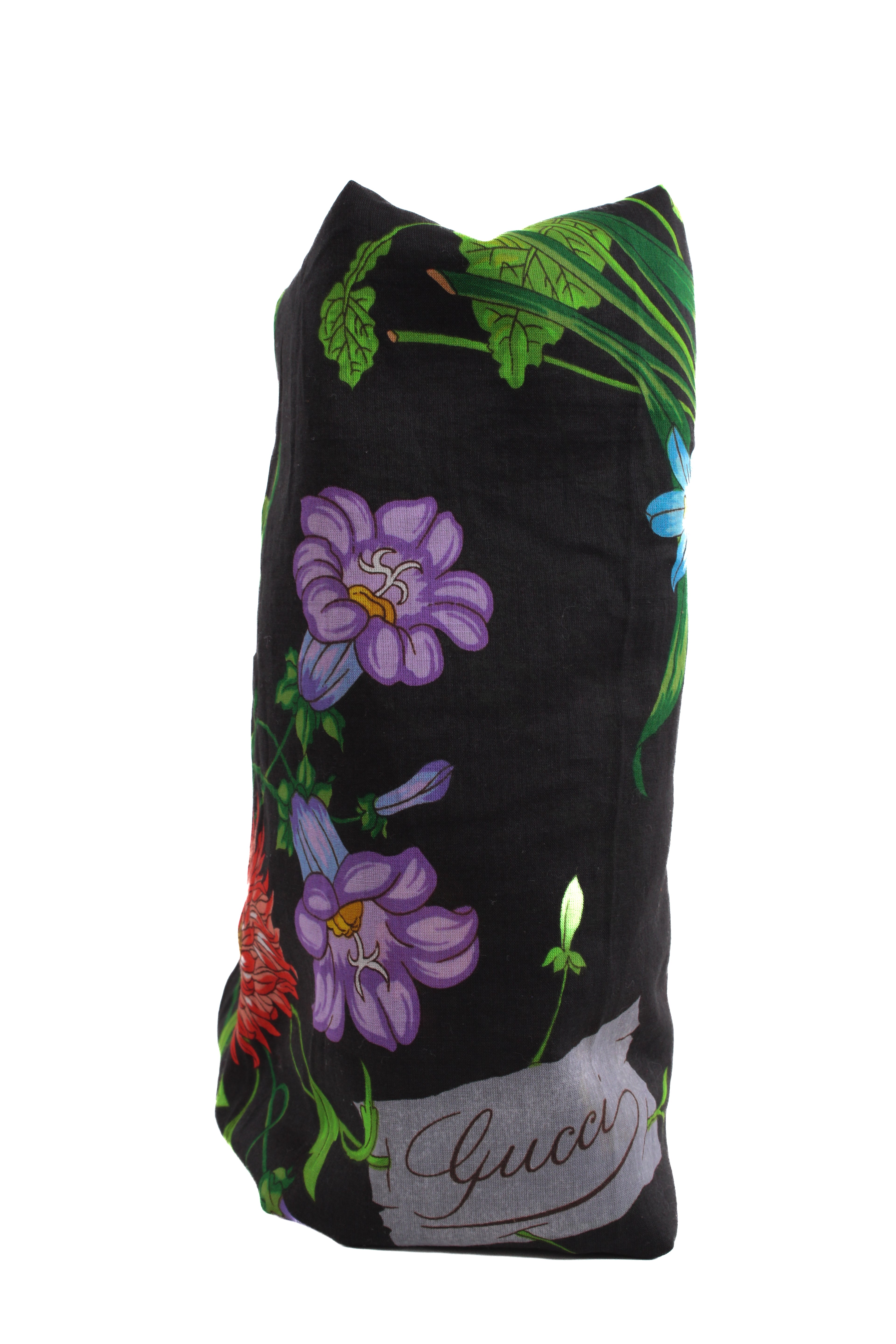 Gucci Large Floral Print Scarf Black/ Multi Coloured