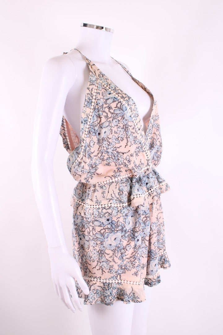 Zimmermann Halter Neck Floral Playsuit Pink/ Blue S