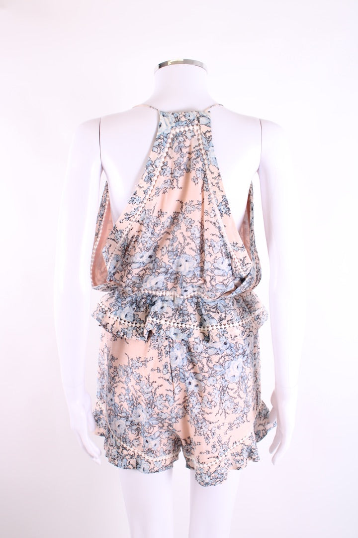 Zimmermann Halter Neck Floral Playsuit Pink/ Blue S