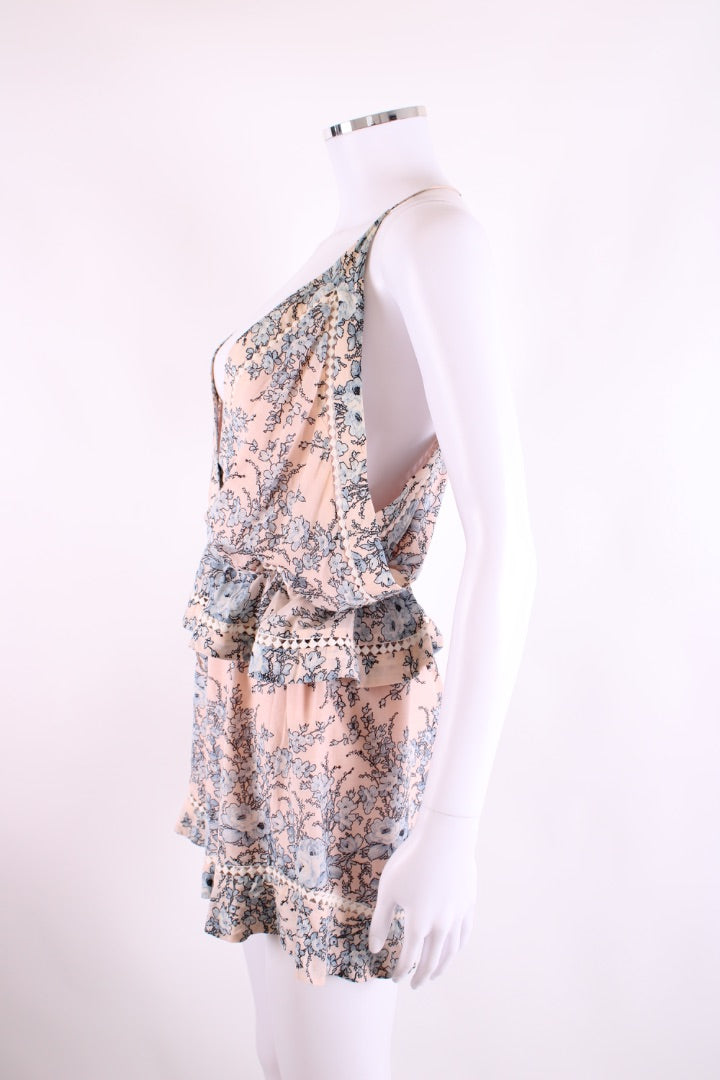 Zimmermann Halter Neck Floral Playsuit Pink/ Blue S