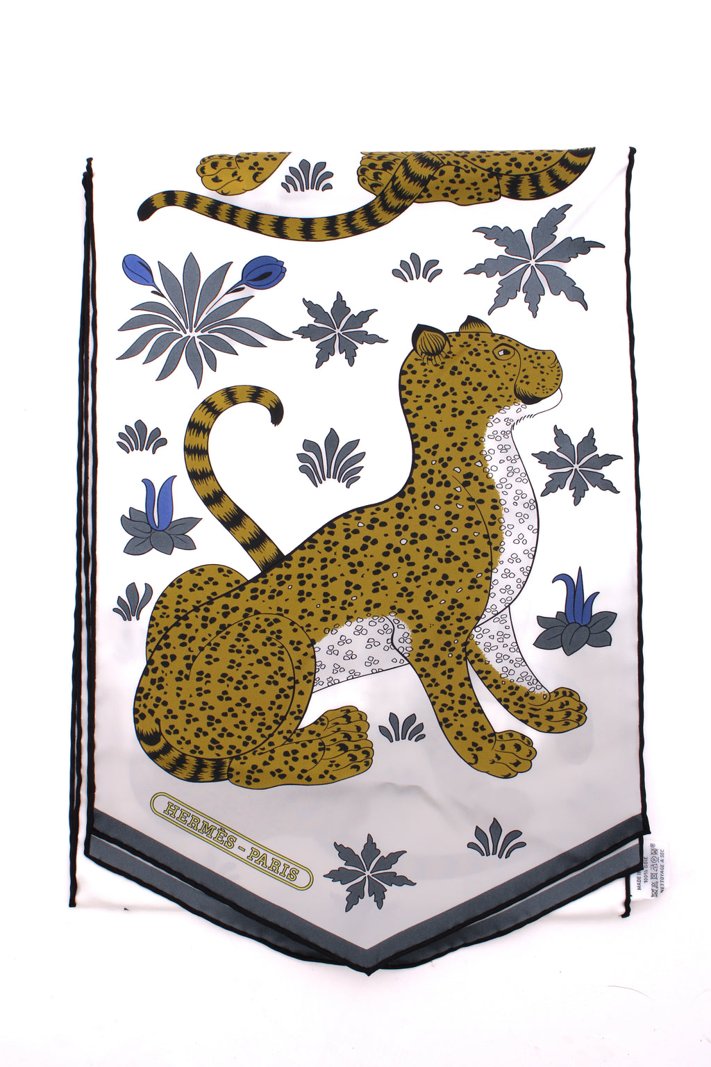 Hermes Les Leopards Maxi Twilly Scarf White/ Mustard
