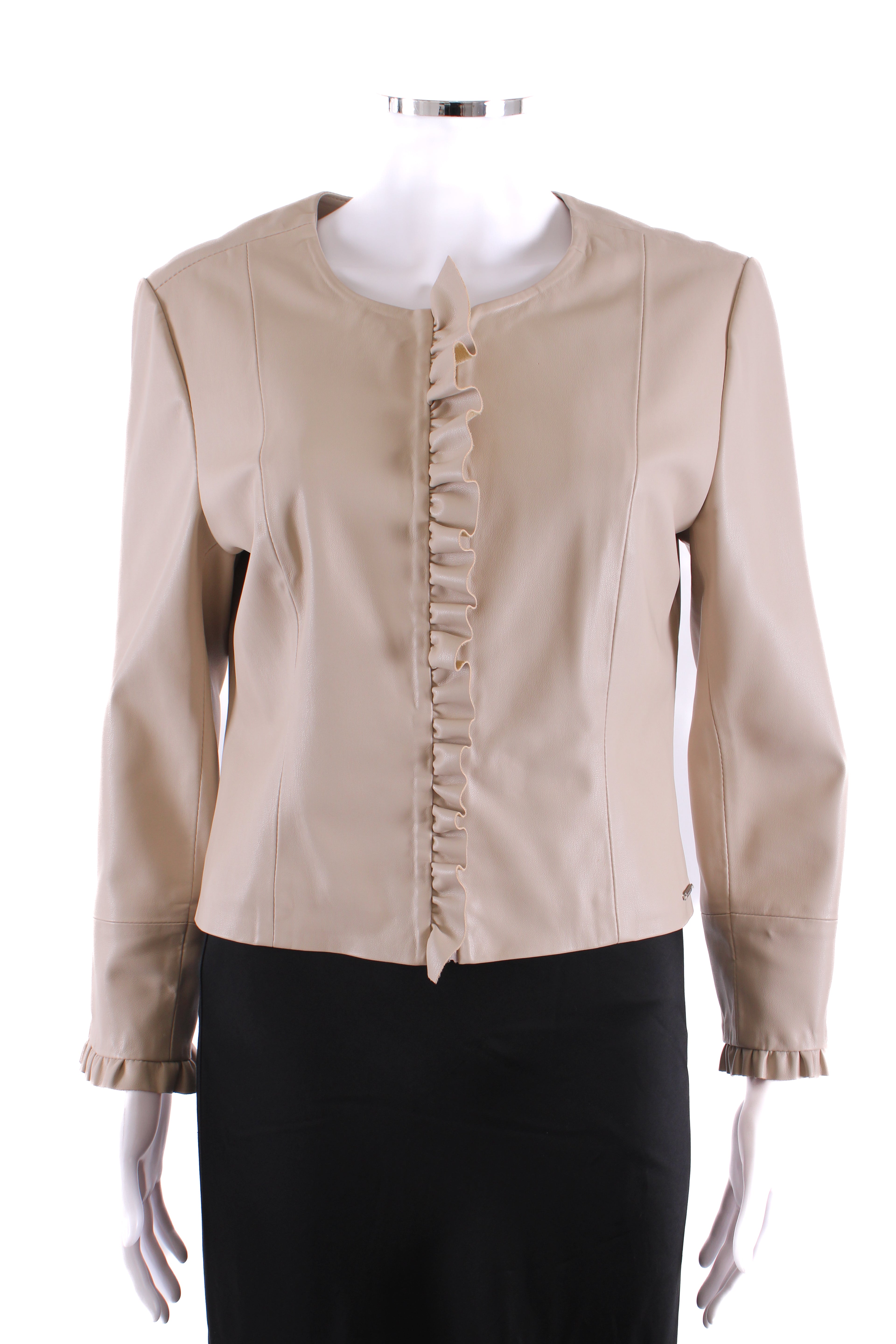 Rino & Pelle Ruffle Faux Leather Jacket Cream 12