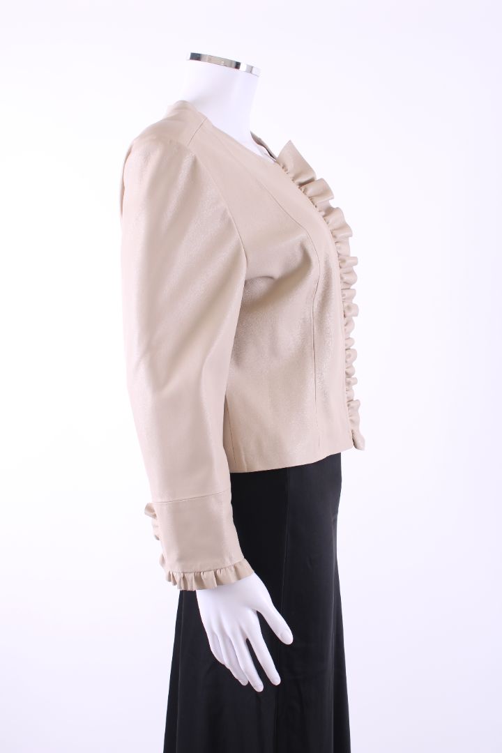 Rino & Pelle Ruffle Faux Leather Jacket Cream 12