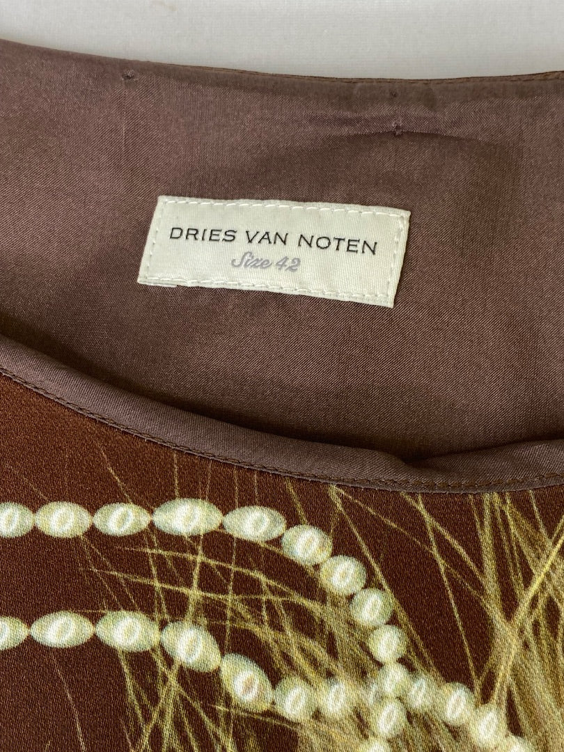 Brown / Yellow Dries Van Noten S/S Print Dress, 14