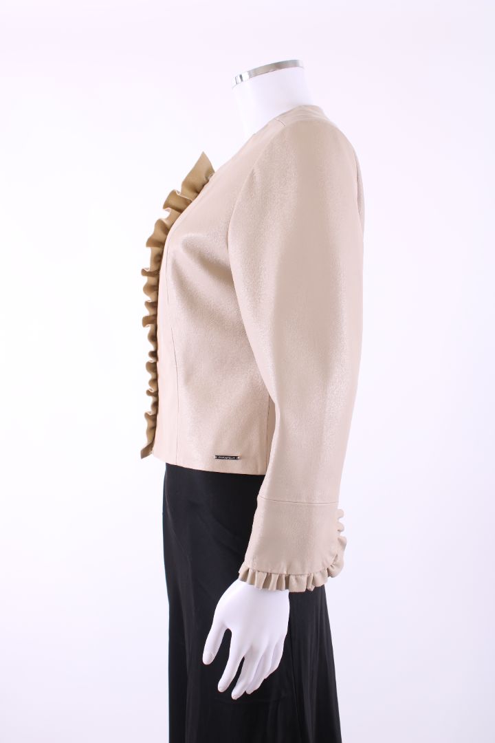 Rino & Pelle Ruffle Faux Leather Jacket Cream 12