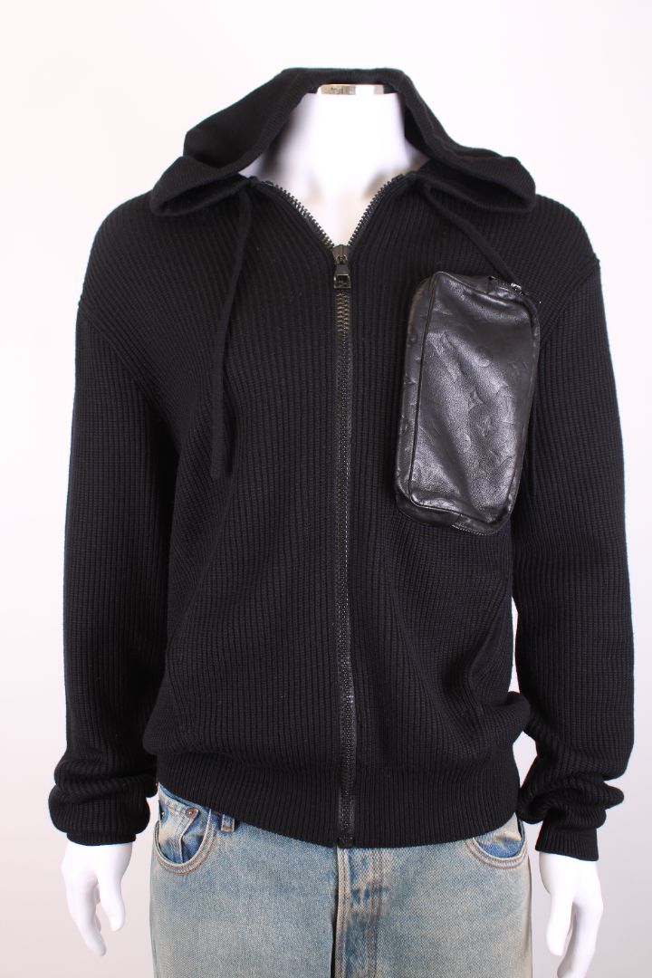 Louis Vuitton Leather Pocket Knit Hoodie Black L