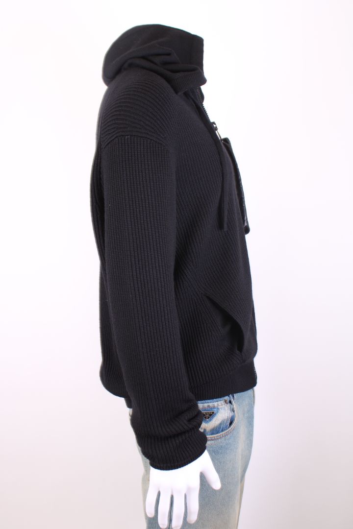 Louis Vuitton Leather Pocket Knit Hoodie Black L