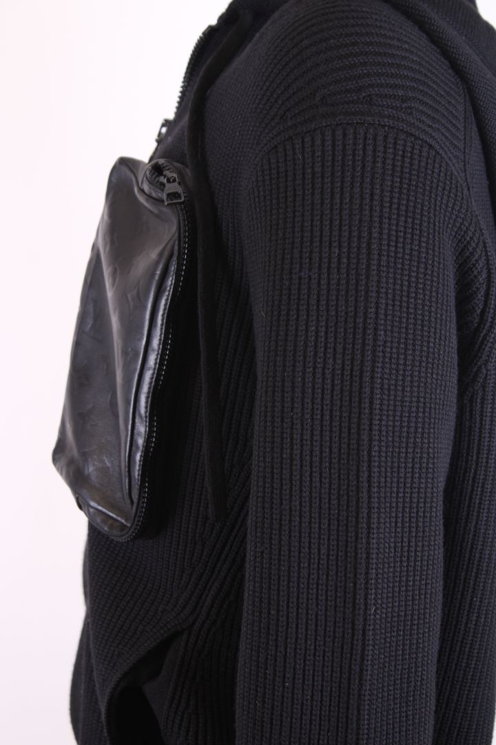 Louis Vuitton Leather Pocket Knit Hoodie Black L