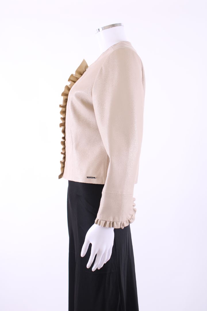 Rino & Pelle Ruffle Faux Leather Jacket Cream 12