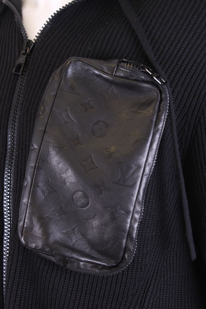 Louis Vuitton Leather Pocket Knit Hoodie Black L