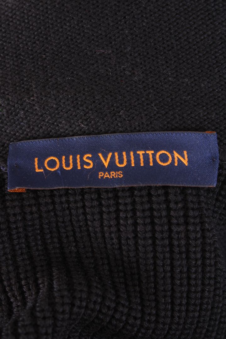 Louis Vuitton Leather Pocket Knit Hoodie Black L