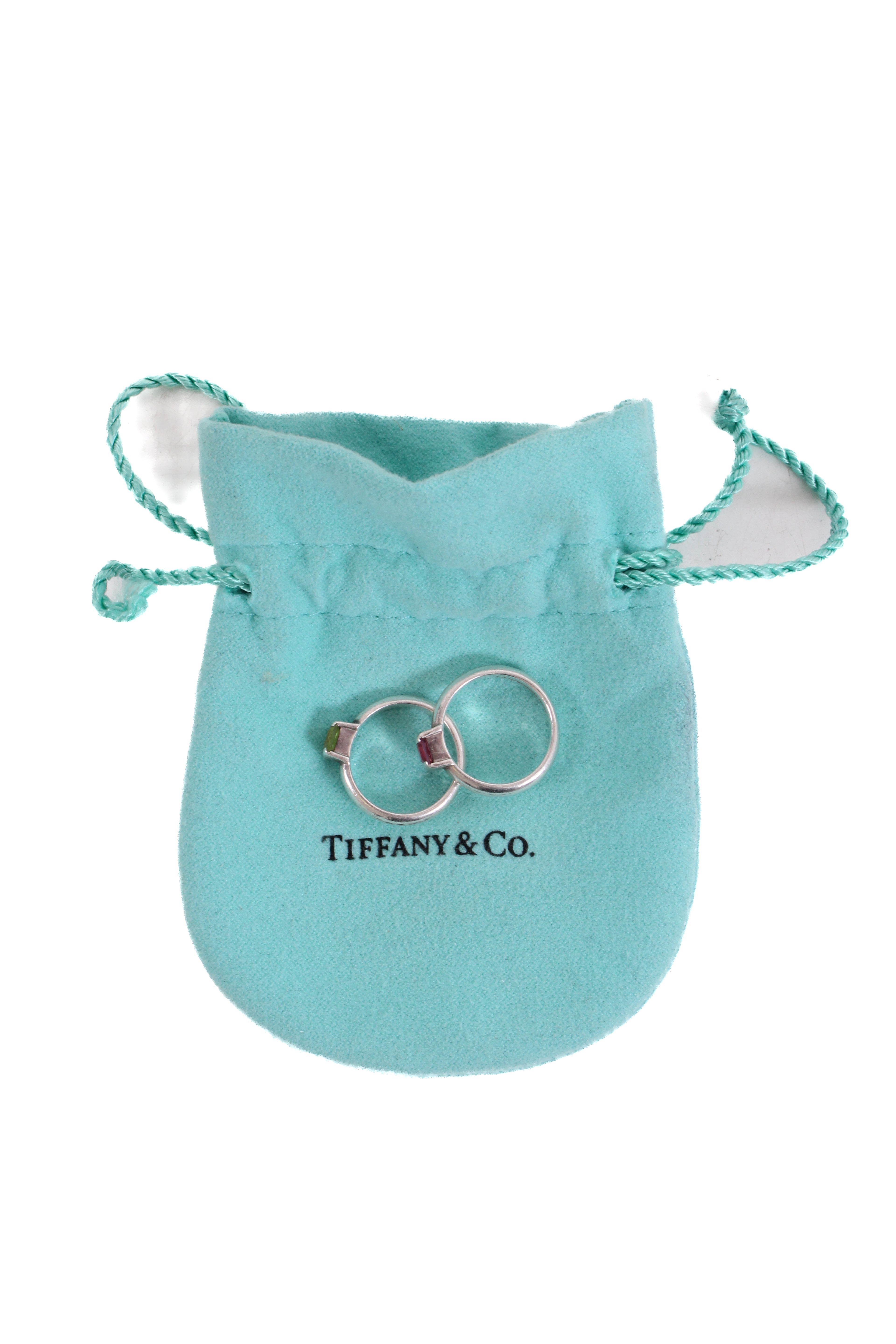 Tiffany&Co Green Peridot/ Pink Tourmaline Ring Silver