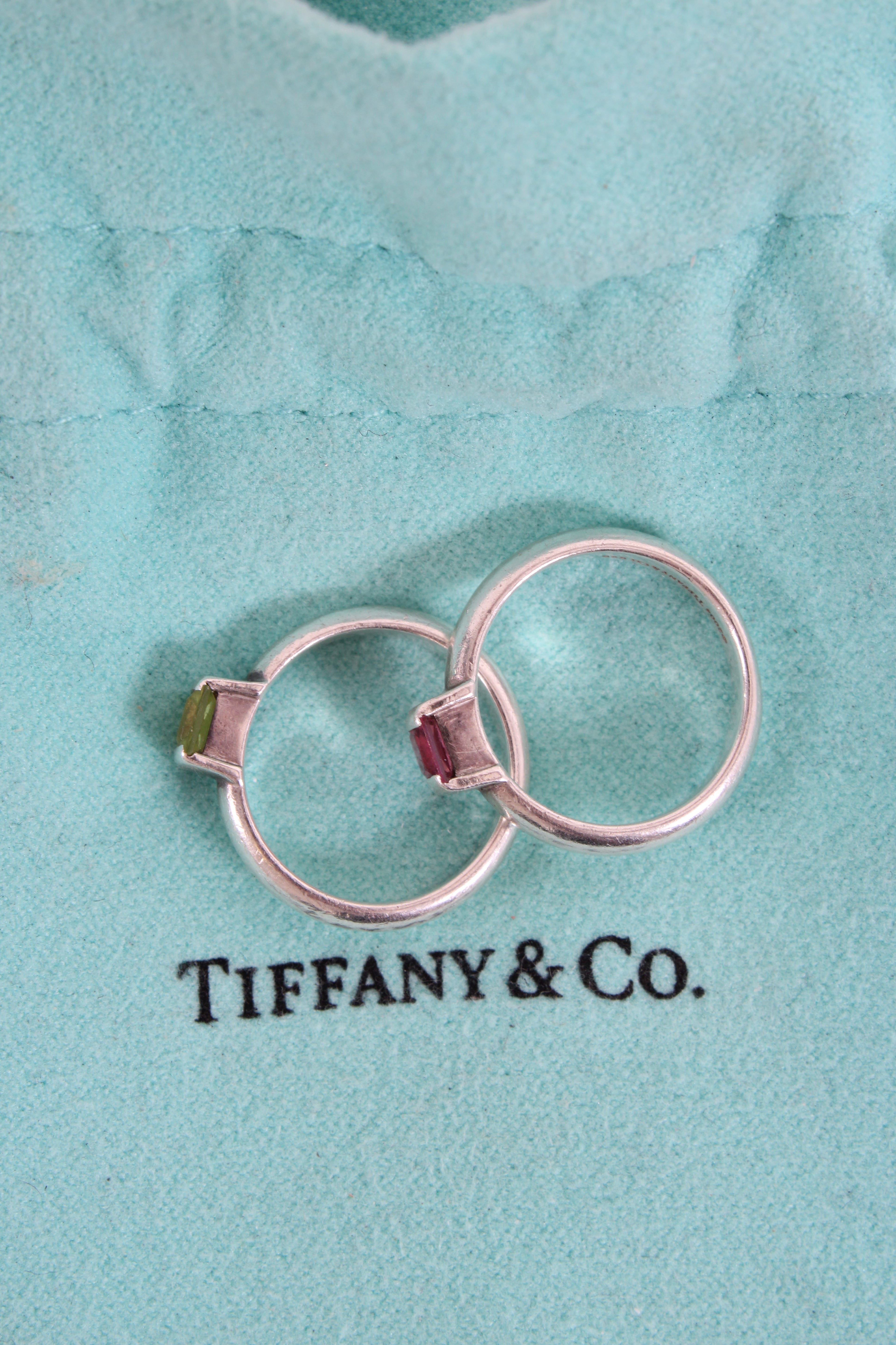 Tiffany&Co Green Peridot/ Pink Tourmaline Ring Silver