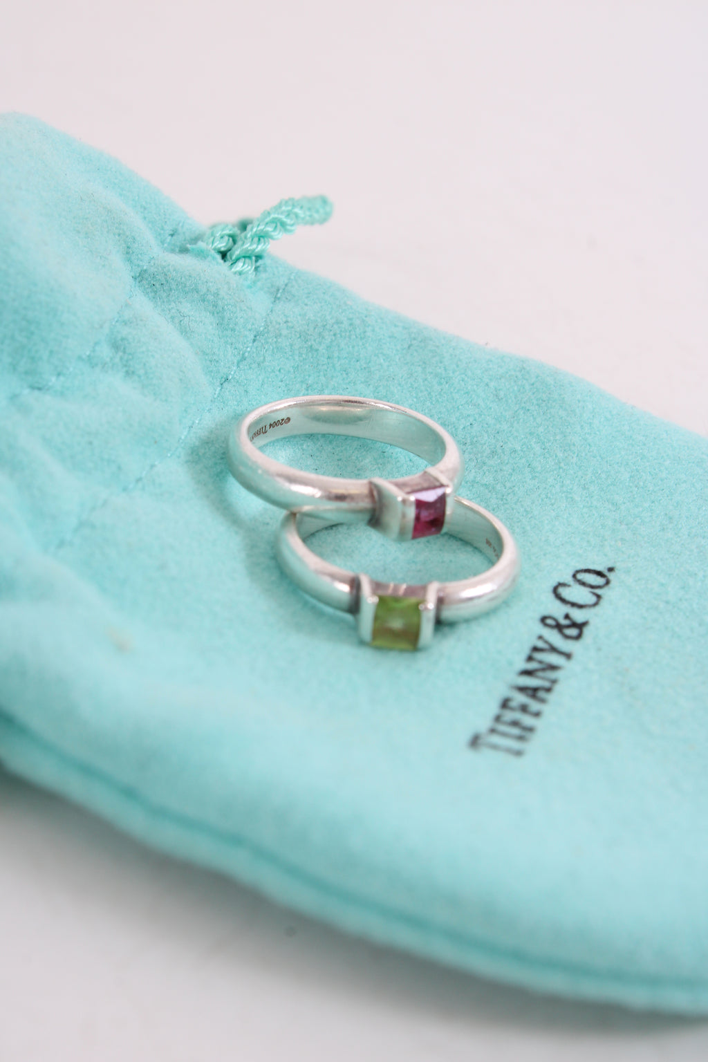 Tiffany&Co Green Peridot/ Pink Tourmaline Ring Silver
